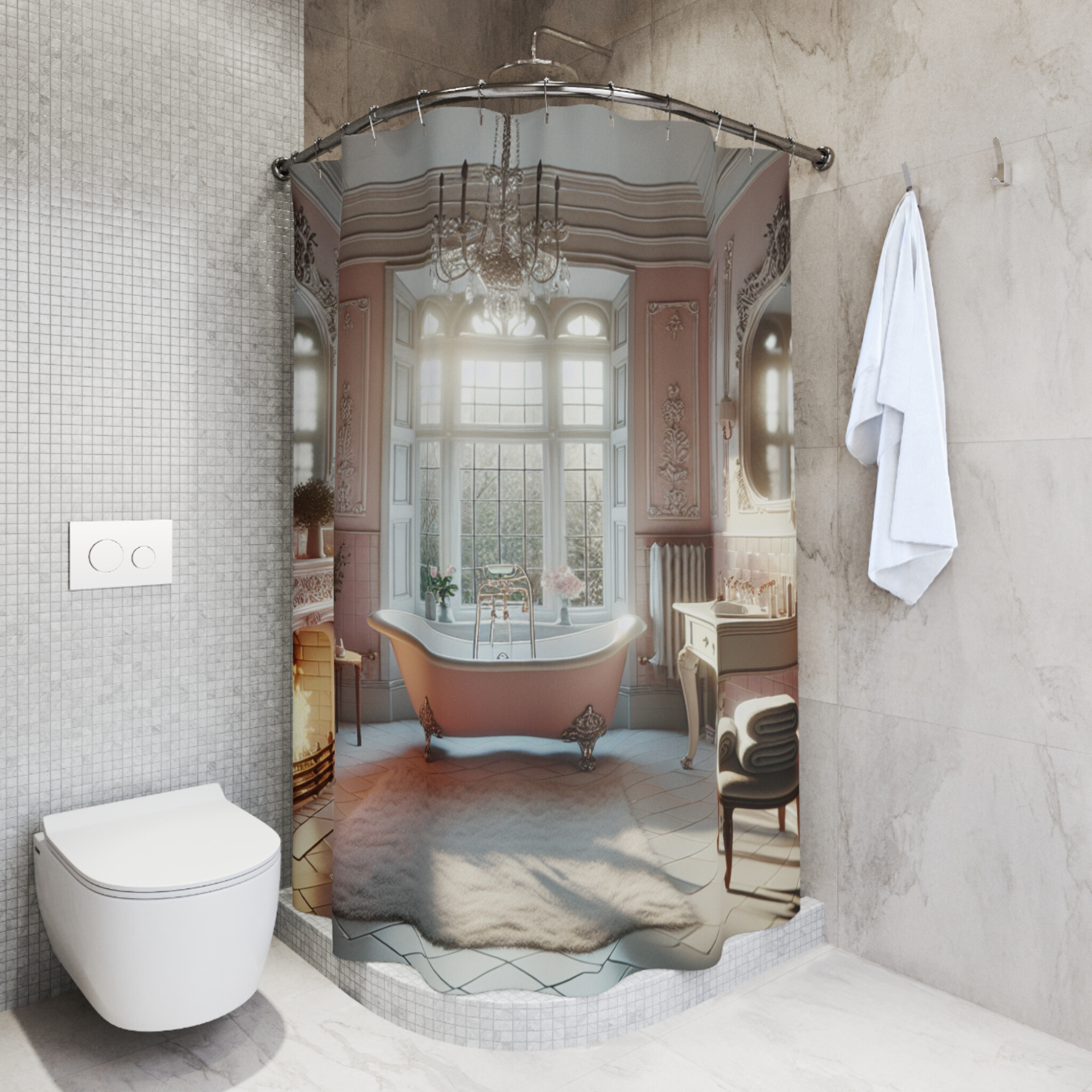 Rosewood Fireplace Retreat – Victorian Bathroom Shower Curtain