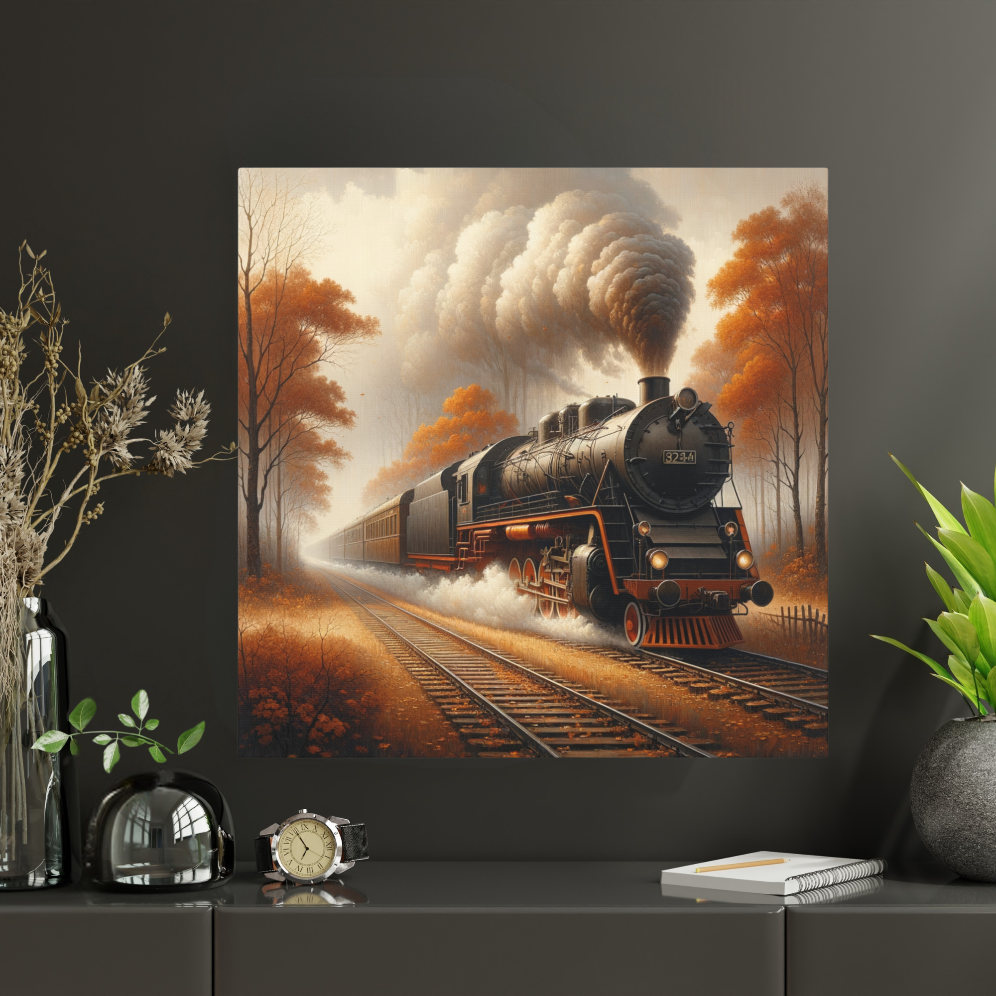 Autumn Steam Engine on Rails – Vintage Train Wall Art