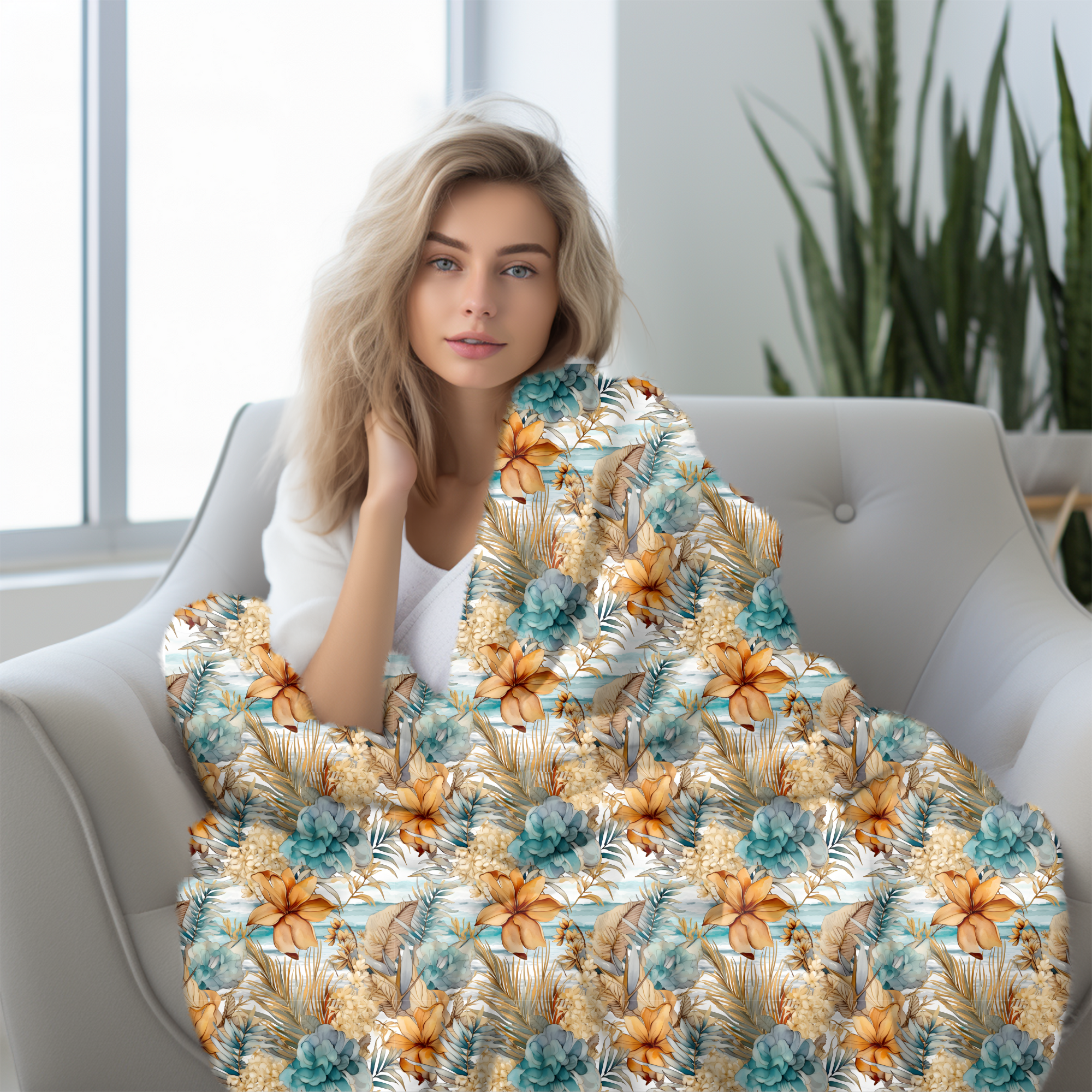 Tropical Sunset Blooms – Velveteen Blanket