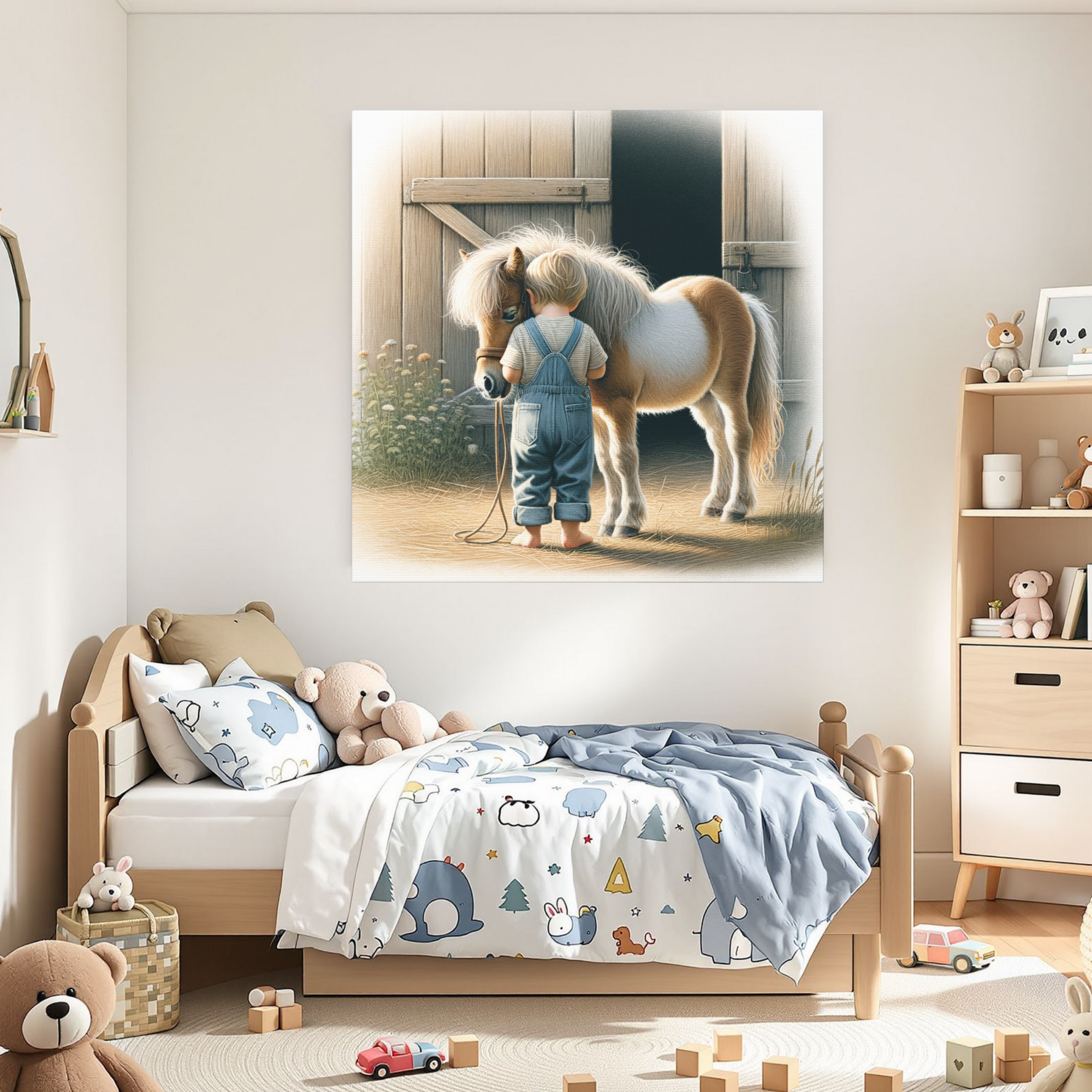 Little Boy with Pony – Rustic Farmhouse Wall Art