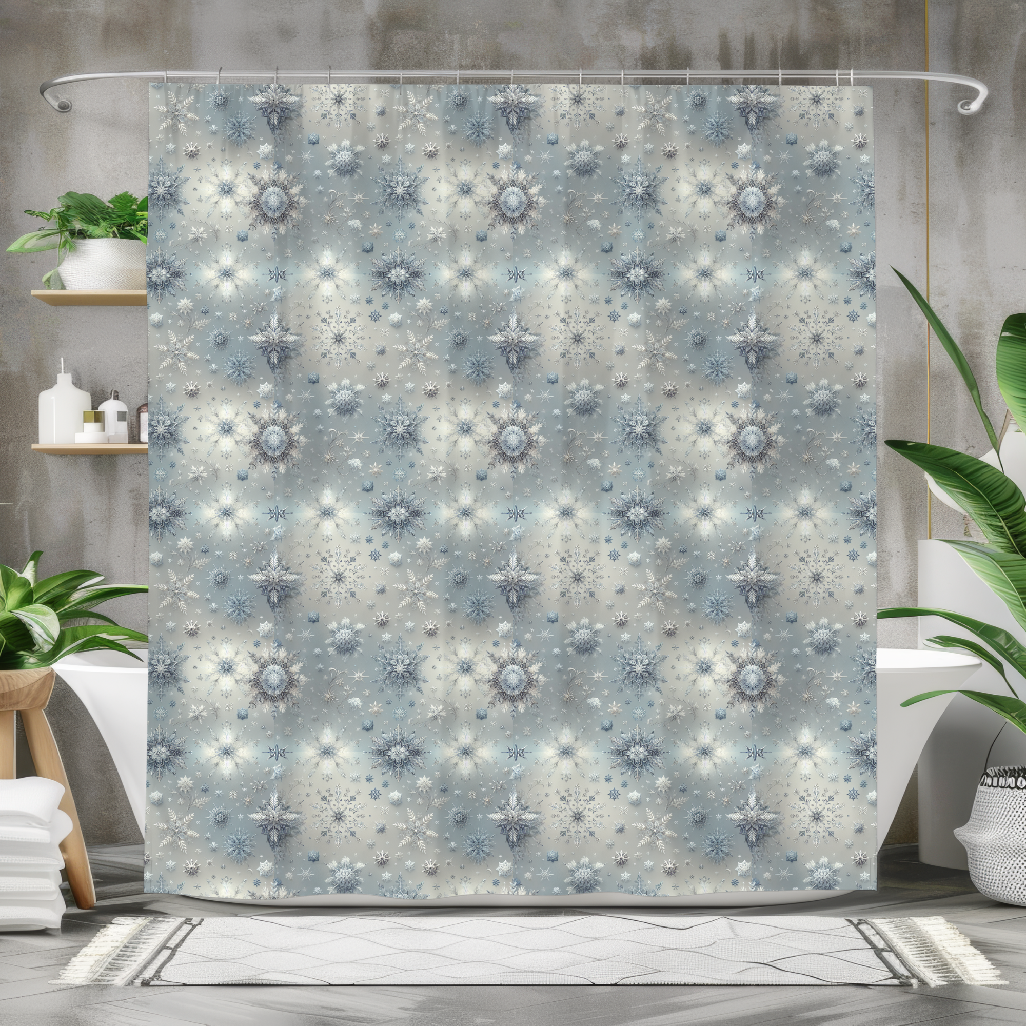 Elegant Snowflake Shower Curtain – Winter Wonderland Bathroom Décor