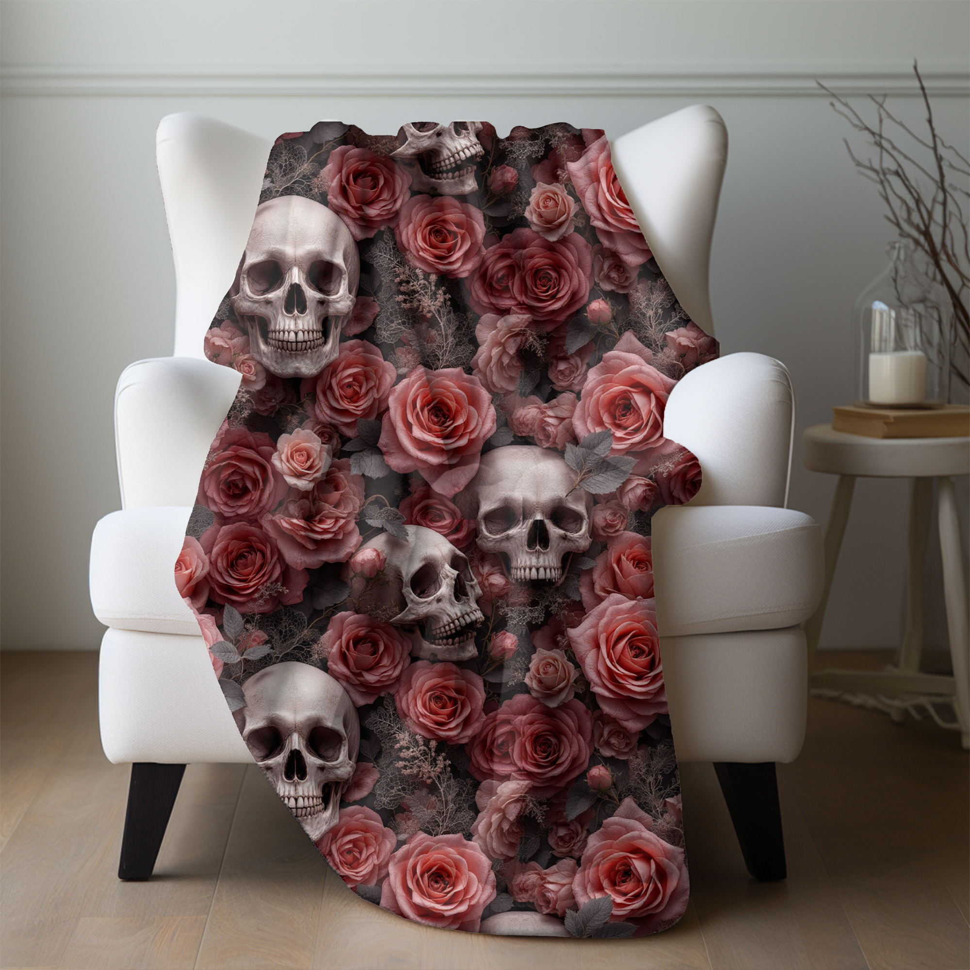 Dark Roses and Skulls – Gothic Sherpa Blanket