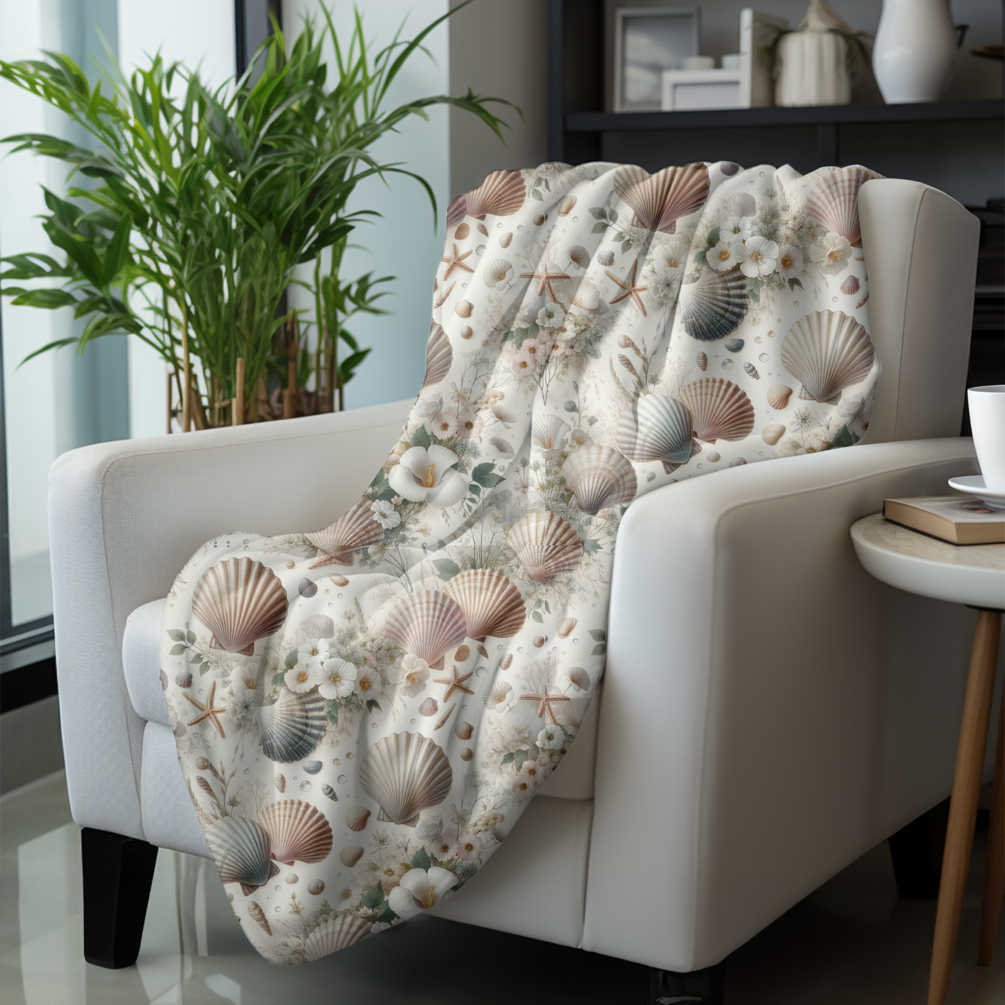 Seashell Garden Harmony – Coastal Velveteen Blanket