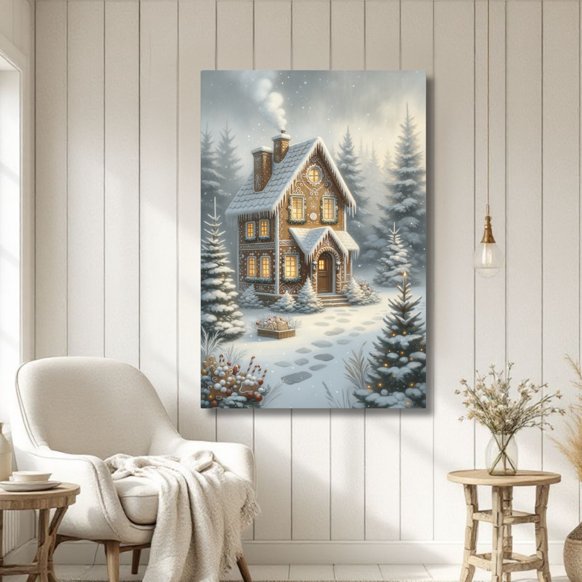Gingerbread House Christmas Wall Art – Cozy Winter Holiday Canvas