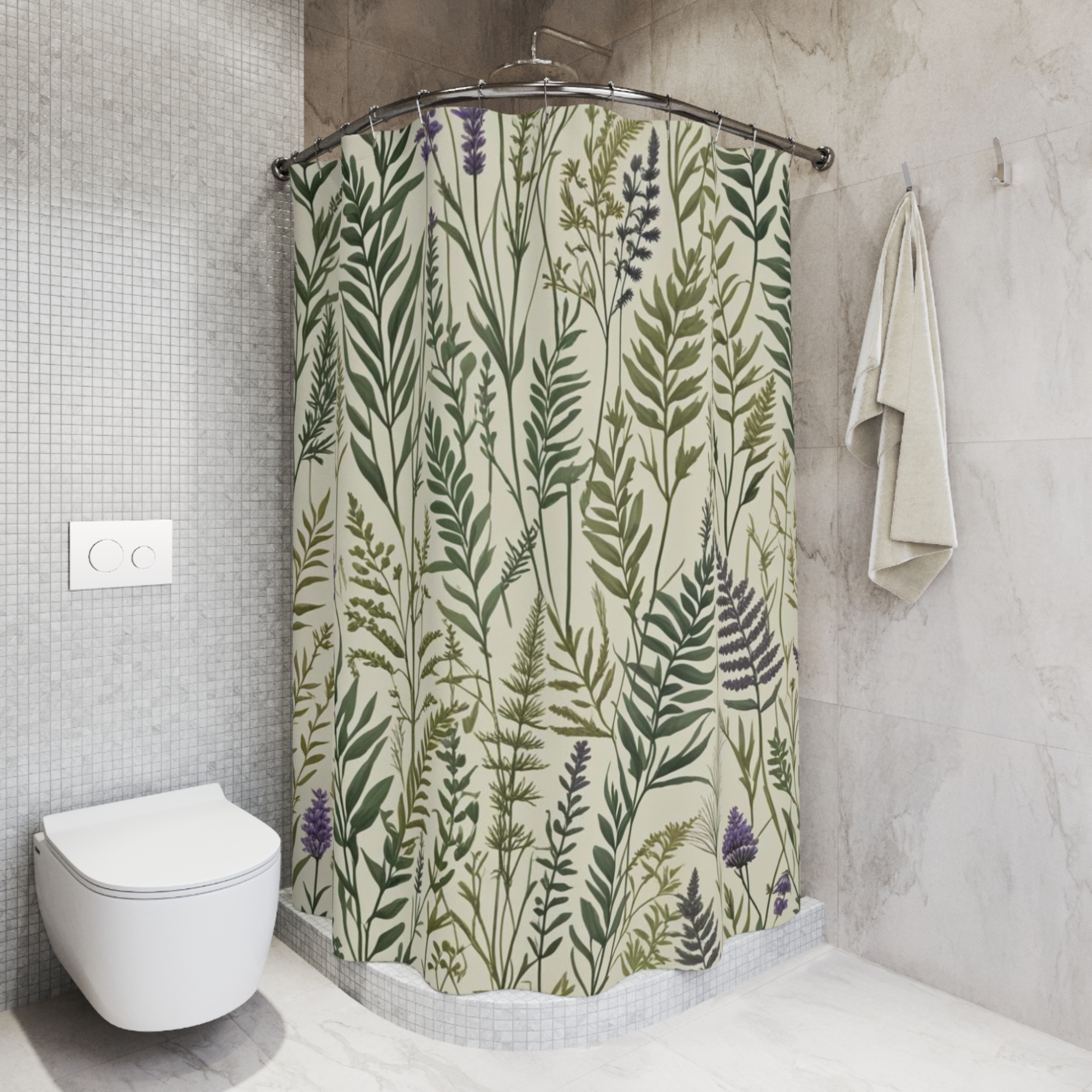 Lavender Botanical Shower Curtain – Rustic Wildflower Bathroom Decor