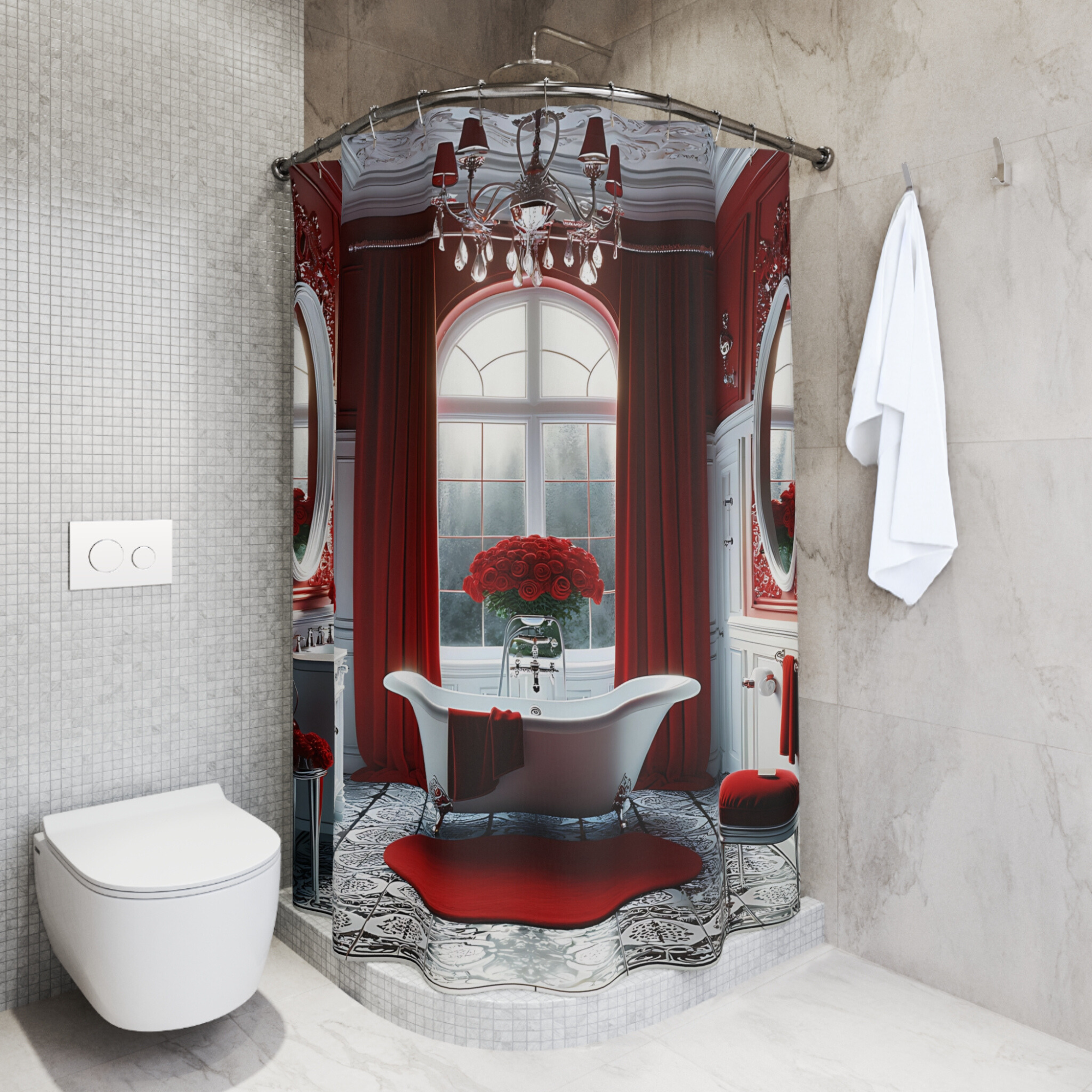 Red Victorian Bathroom – Elegant Red Shower Curtain