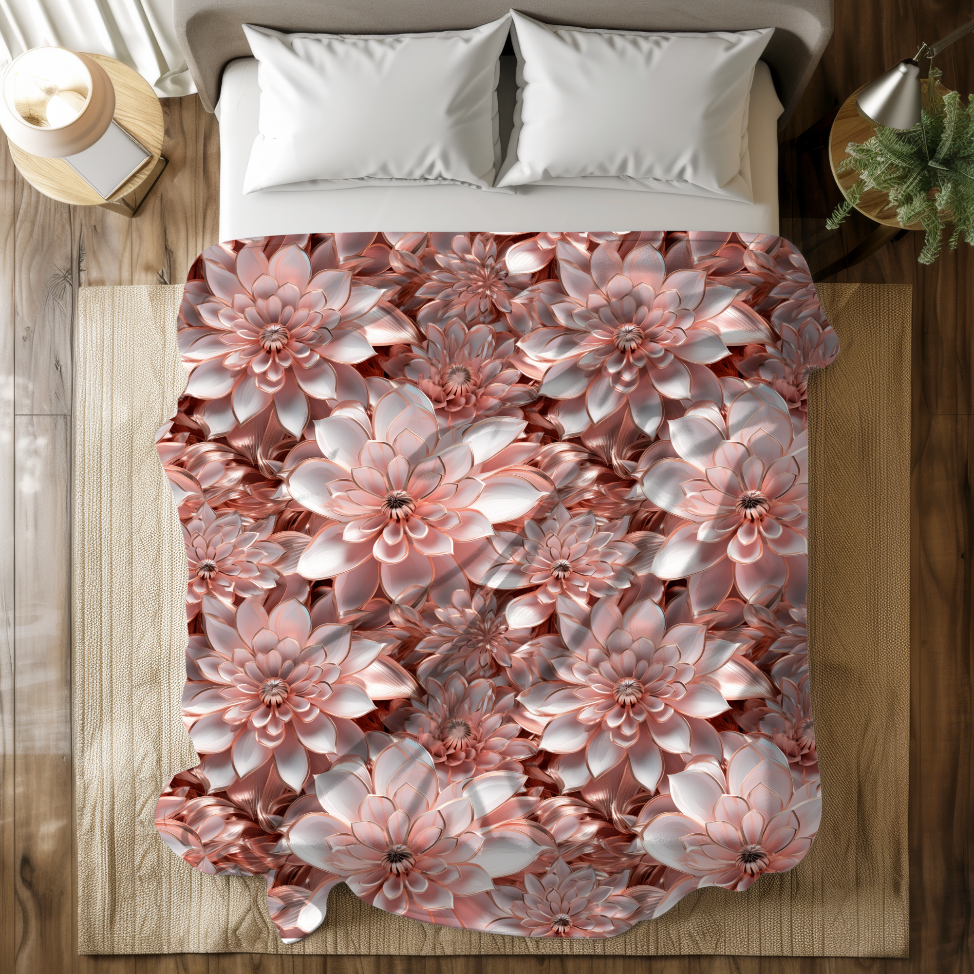 Blush Dahlia Bloom – Elegant Velveteen Floral Blanket