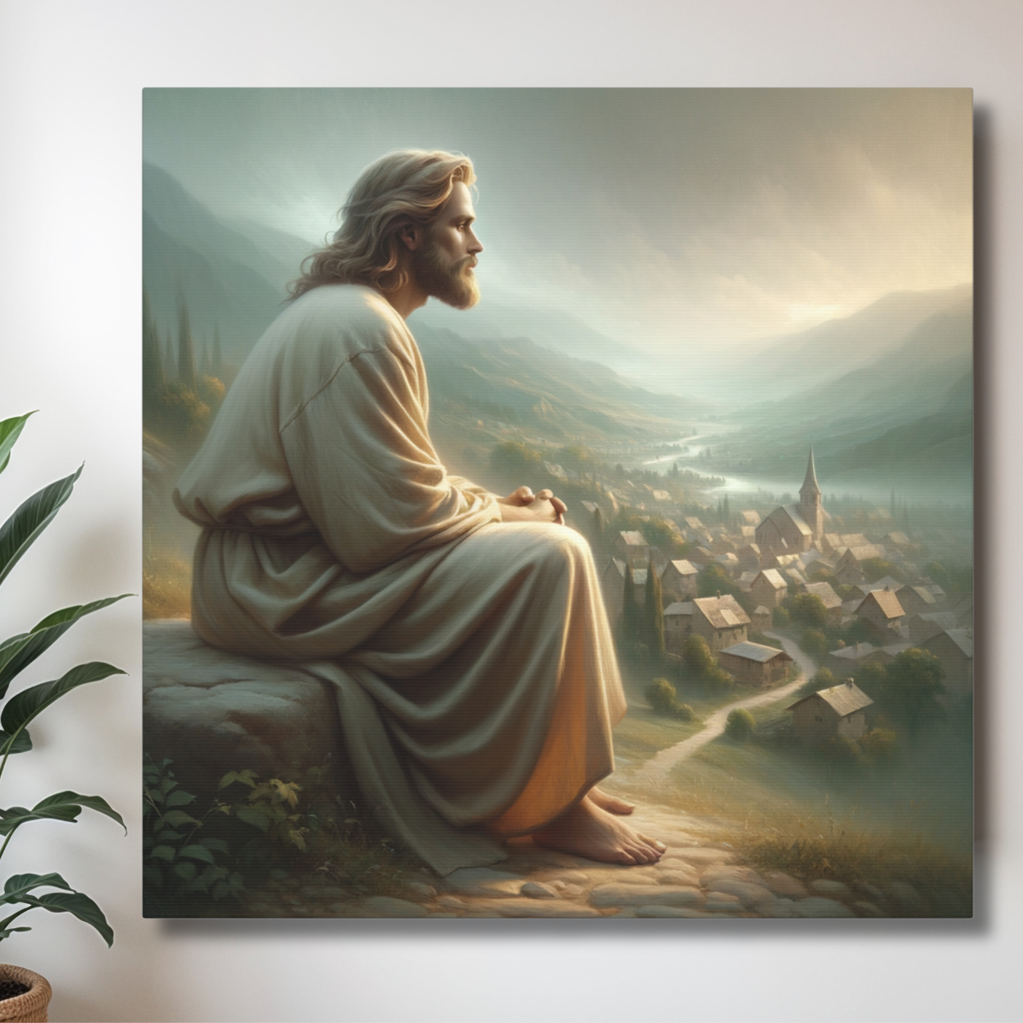 God Watching Over Village – Peaceful Spiritual Wall Art
