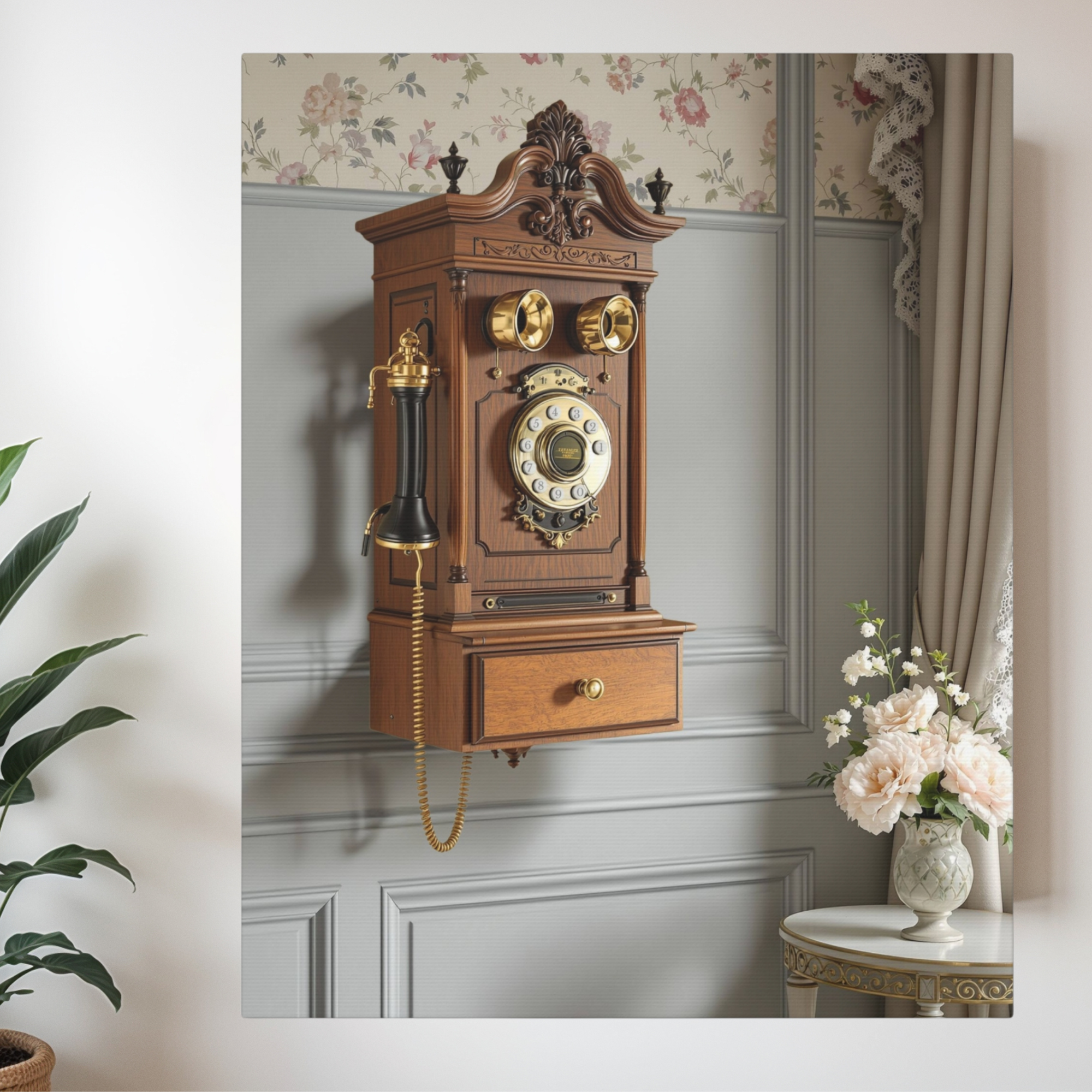 Vintage Wall Telephone Art – Antique Victorian Home Décor