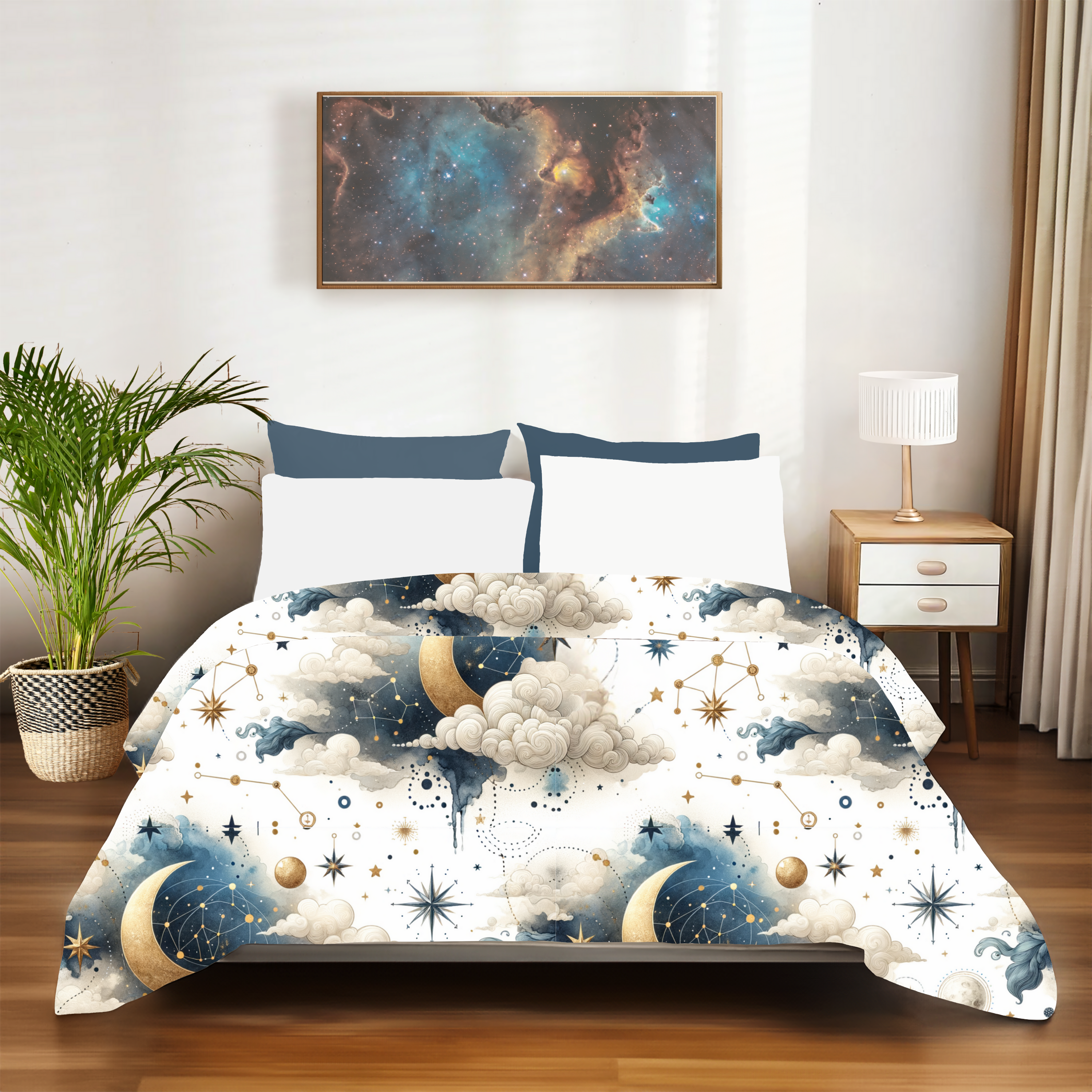 Celestial Moon Phases With Stars – Cosmic Duvet Cover