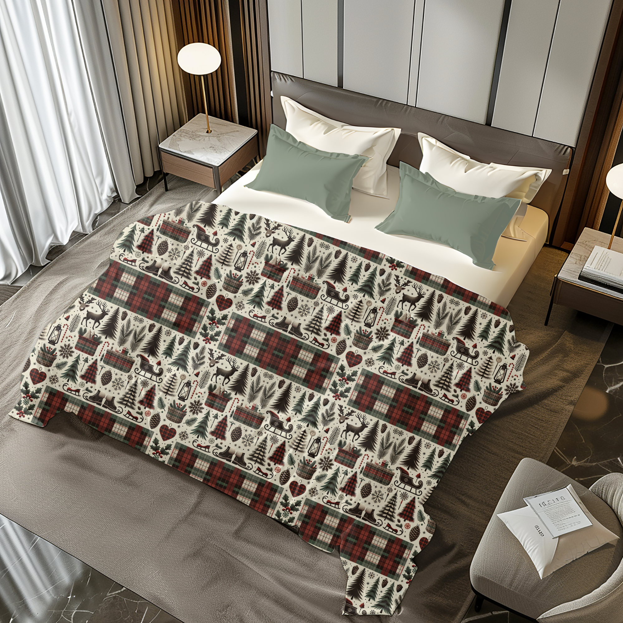 Rustic Plaid Christmas Duvet Cover – Cozy Cabin Holiday Bedding