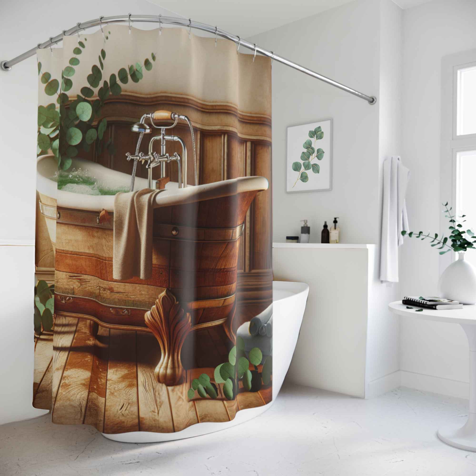 Rustic Wood Tub – Elegant Farmhouse Shower Curtain