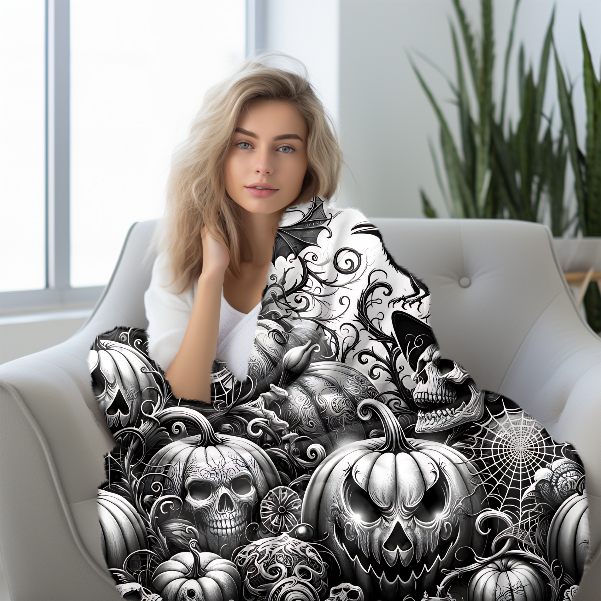 Gothic Pumpkins and Skulls – Halloween Velveteen Blanket