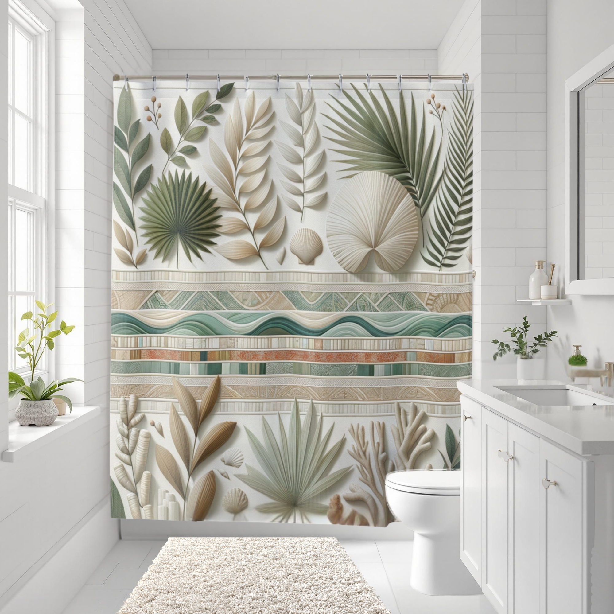 Modern Coastal Botanical Shower Curtain