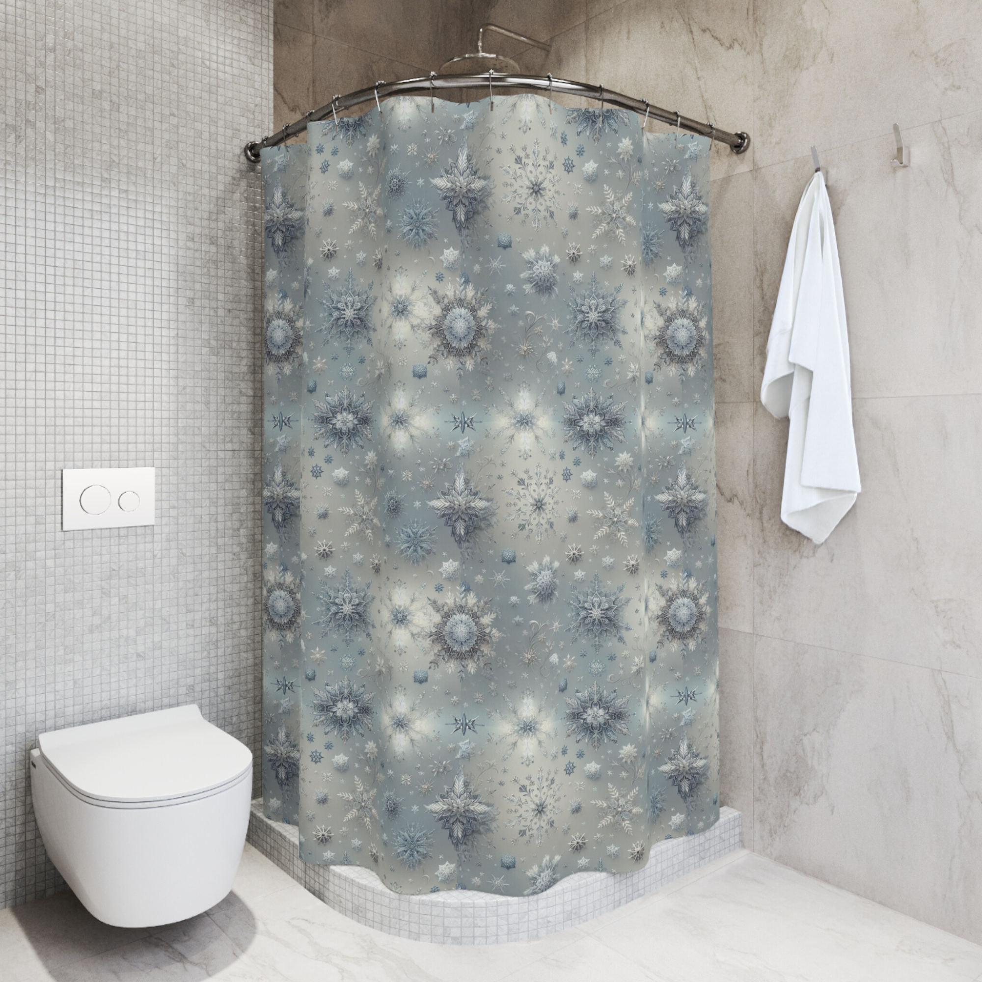 Elegant Snowflake Shower Curtain – Winter Wonderland Bathroom Décor