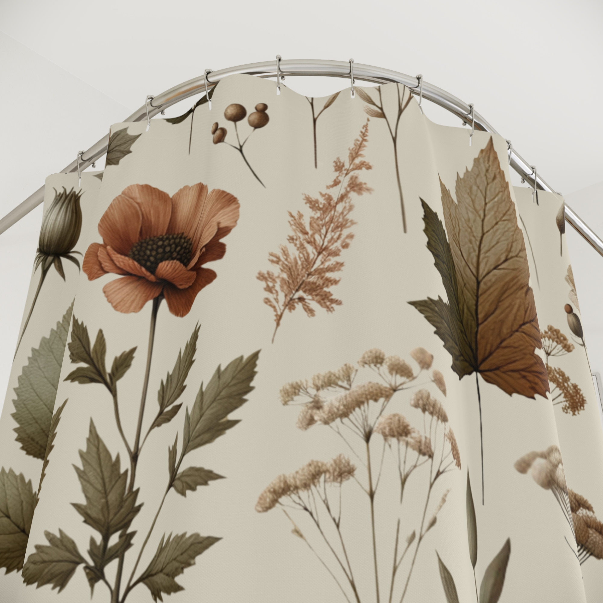 Autumn Botanical Shower Curtain – Neutral Floral Nature Bathroom Decor