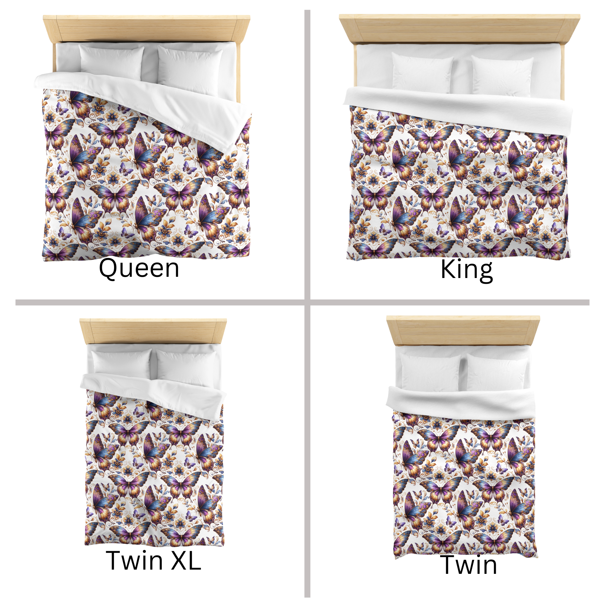 Regal Butterfly Bloom Duvet Cover – Purple Gold Bedding Art