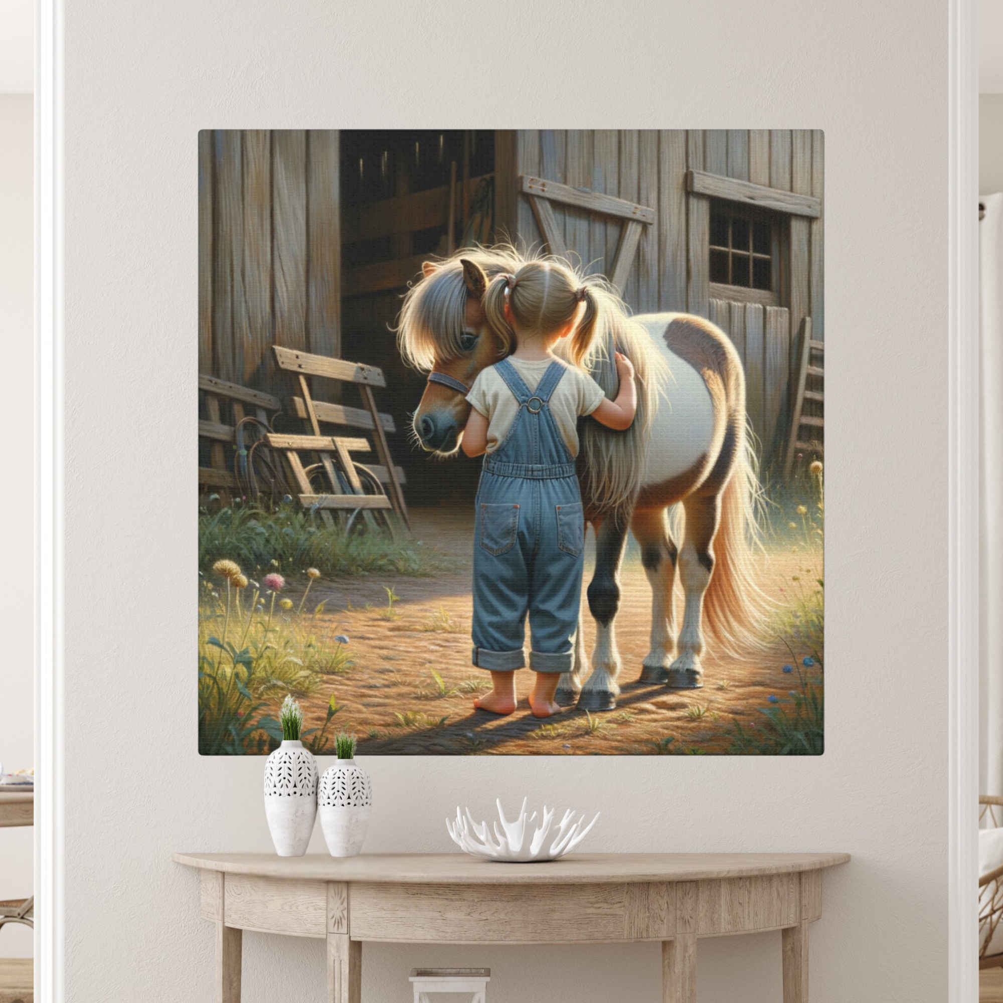 Little Girl with Pony – Rustic Farmhouse Wall Art