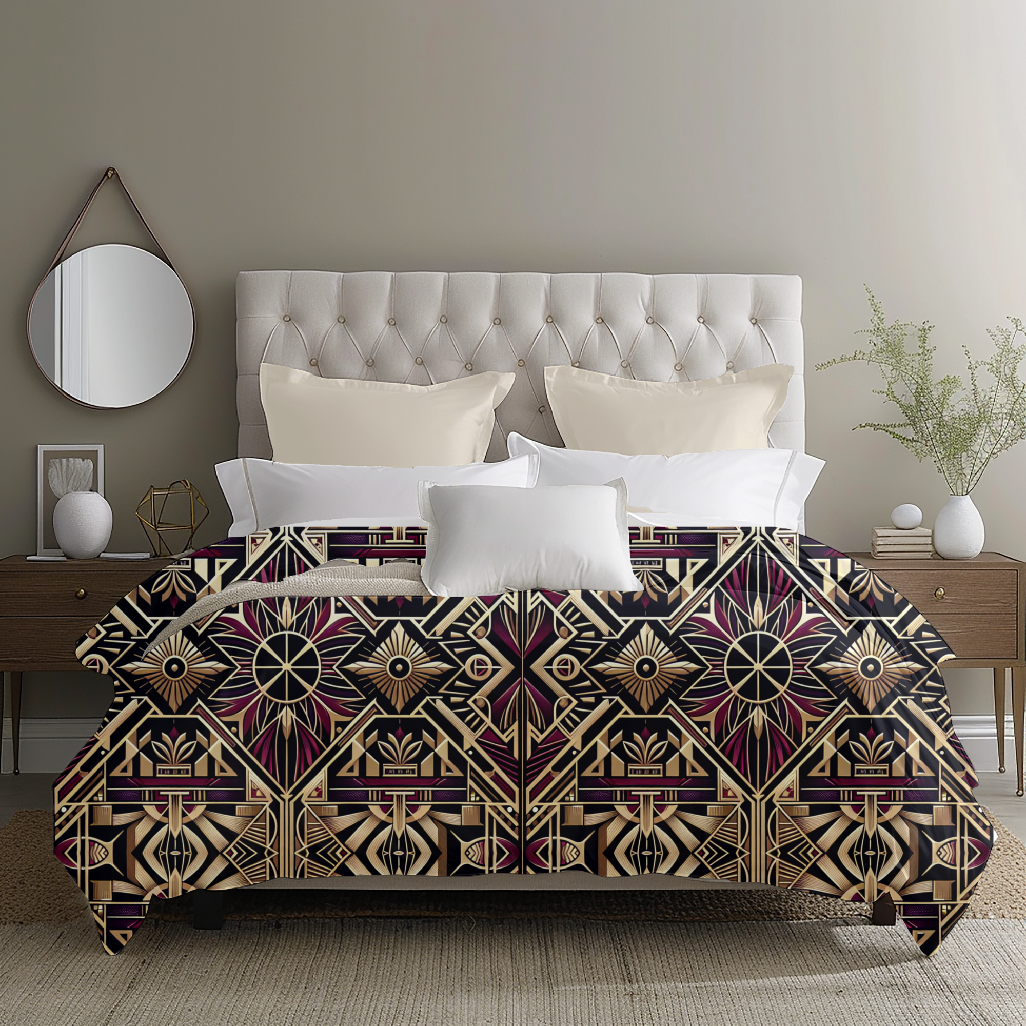 Gilded Geometric Elegance – Art Deco Duvet Cover