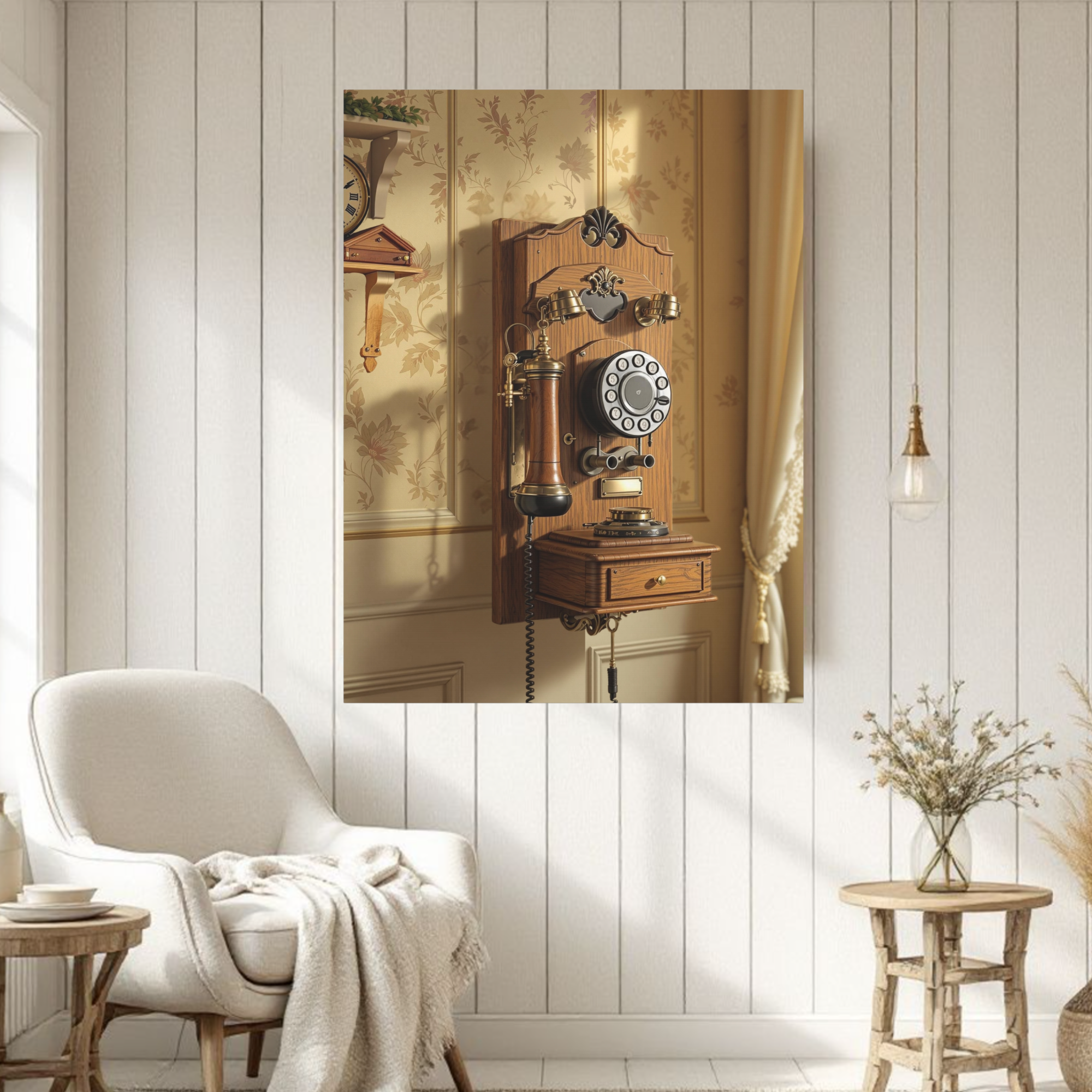 Vintage Wooden Wall Telephone – Old-Fashioned Telephone Wall Art