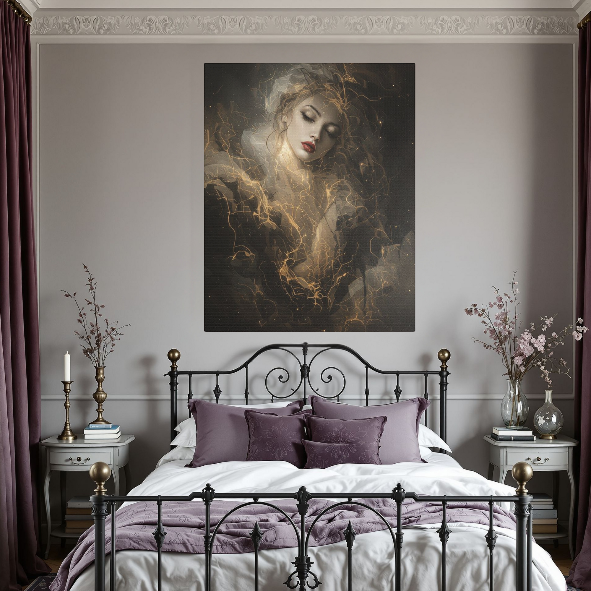 Gothic Woman With Golden Light – Romantic Dark Wall Art