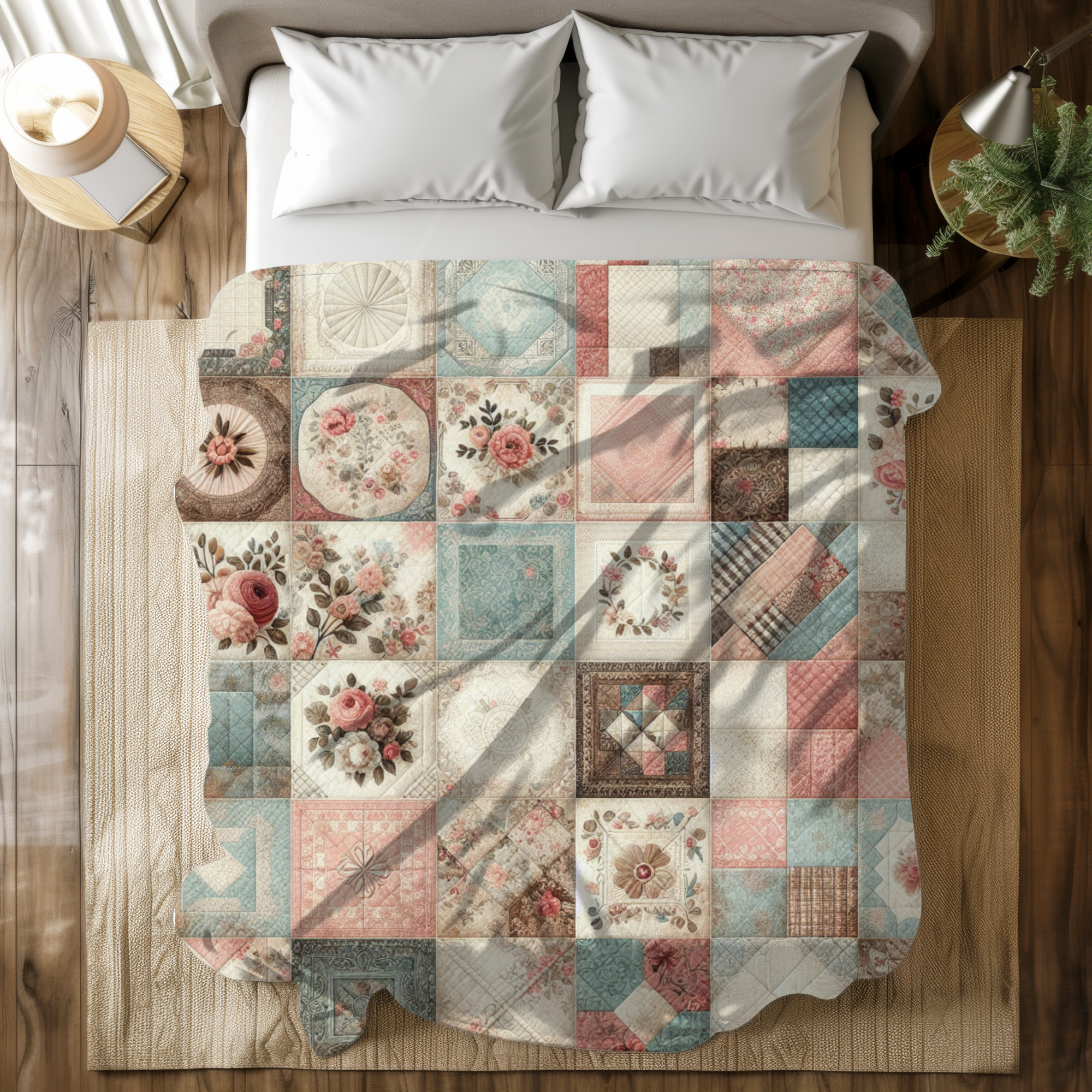 Pastel Rose Patchwork Quilt – Vintage Quilt Duvet Cover