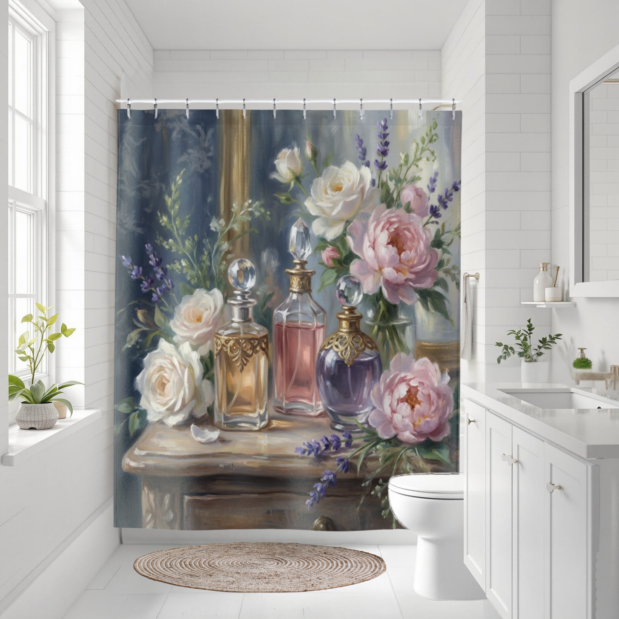 Vintage Floral Perfume Shower Curtain