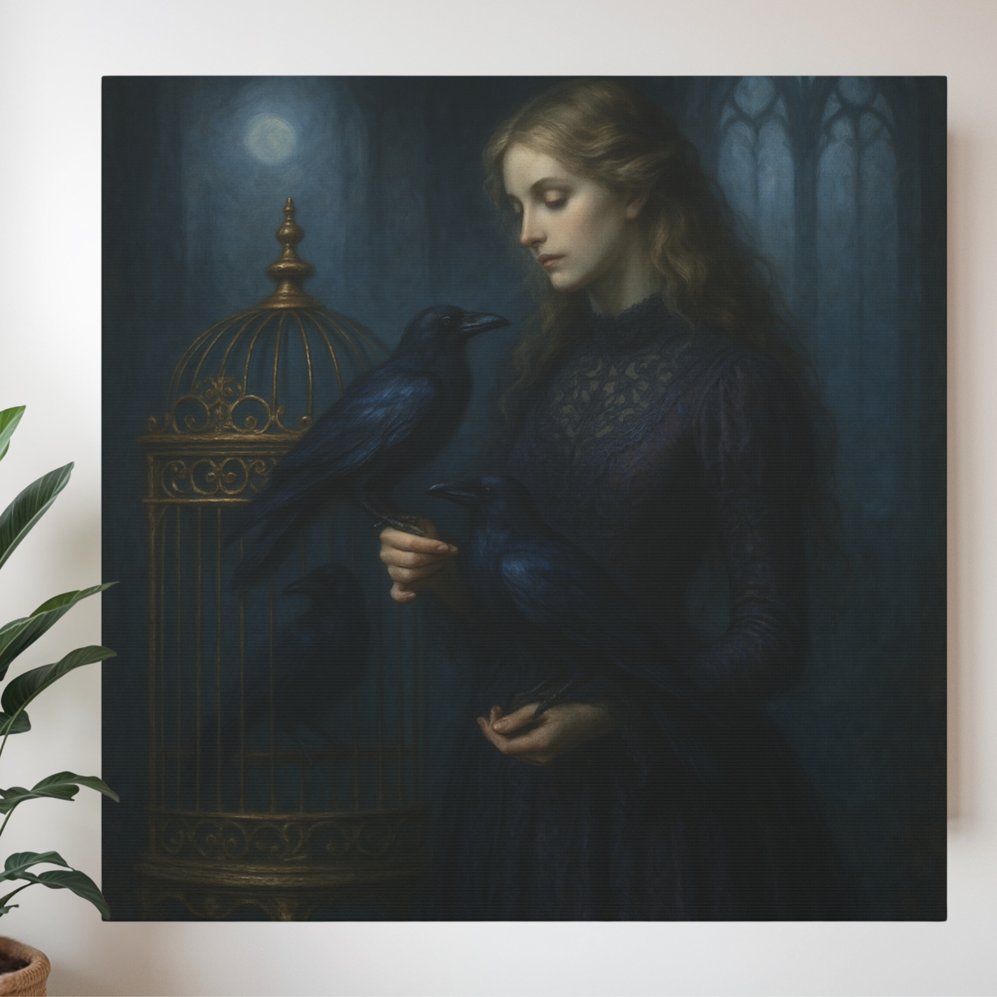 Gothic Raven Lady – Dark Romantic Canvas Wall Art