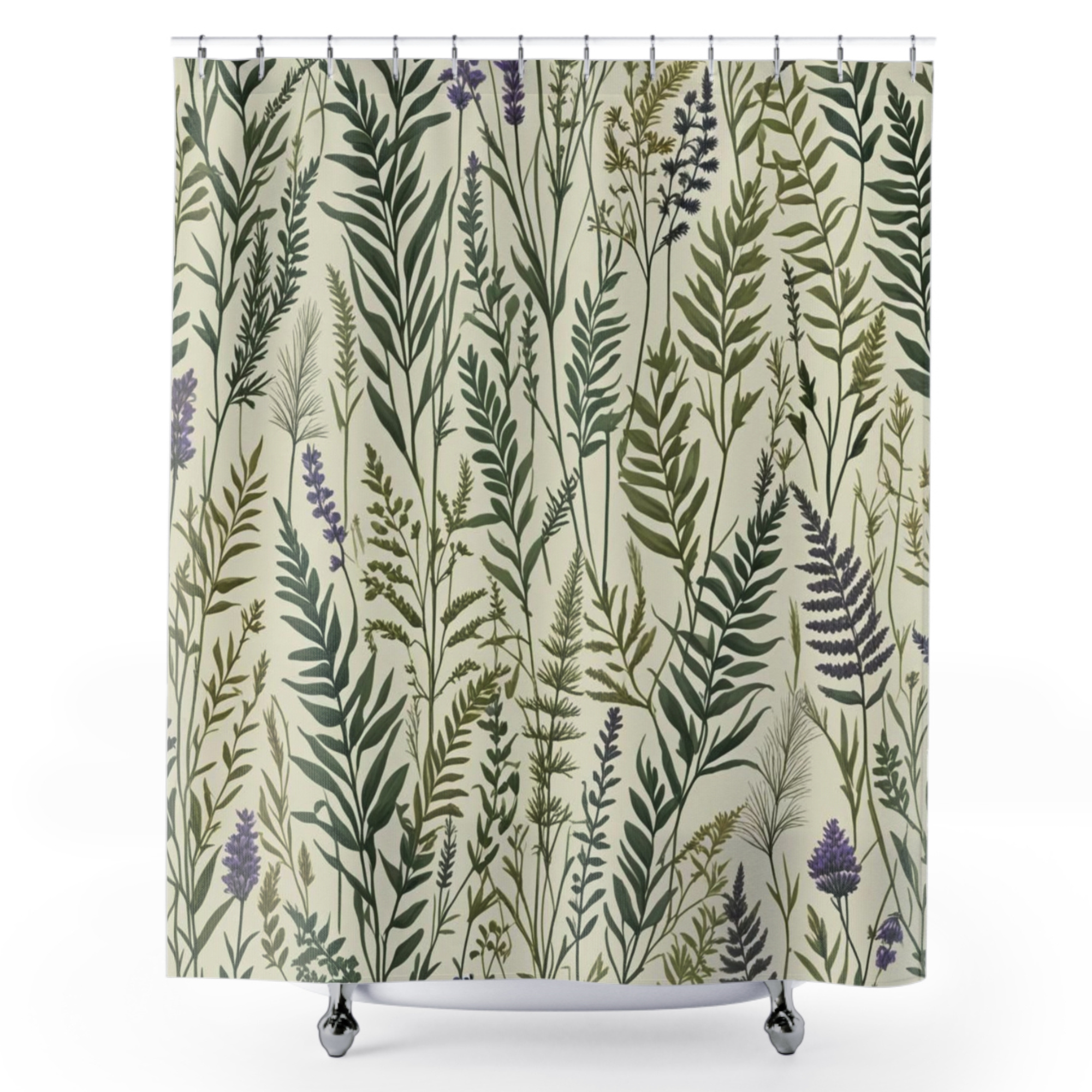 Lavender Botanical Shower Curtain – Rustic Wildflower Bathroom Decor