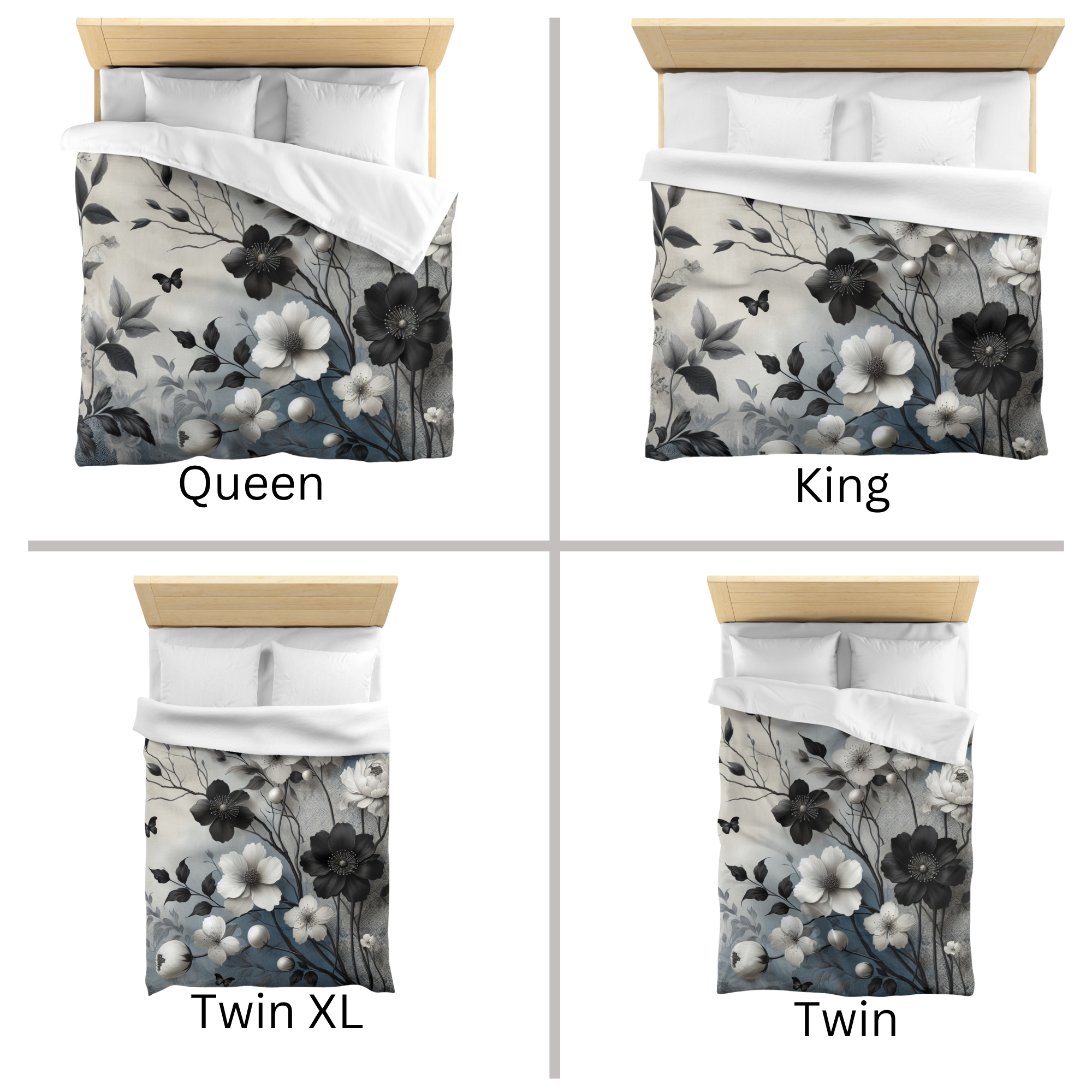 Vintage Black and White Floral Duvet – Elegant Grayscale Bedding