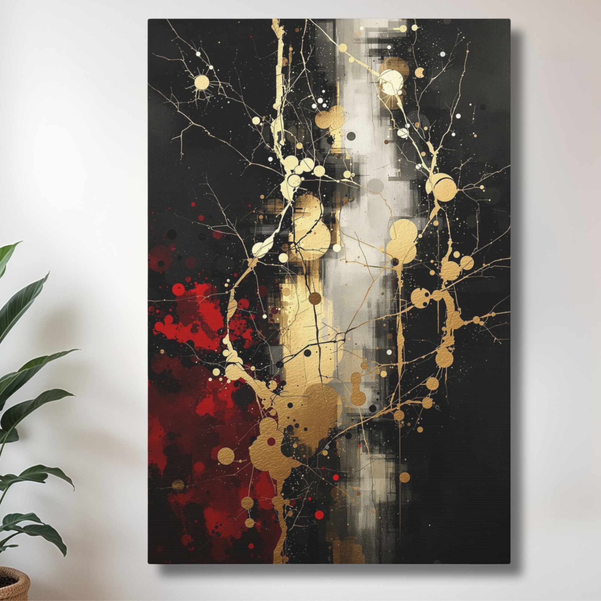 Black Gold and Red Abstract Wall Art – Luxury Modern Canvas