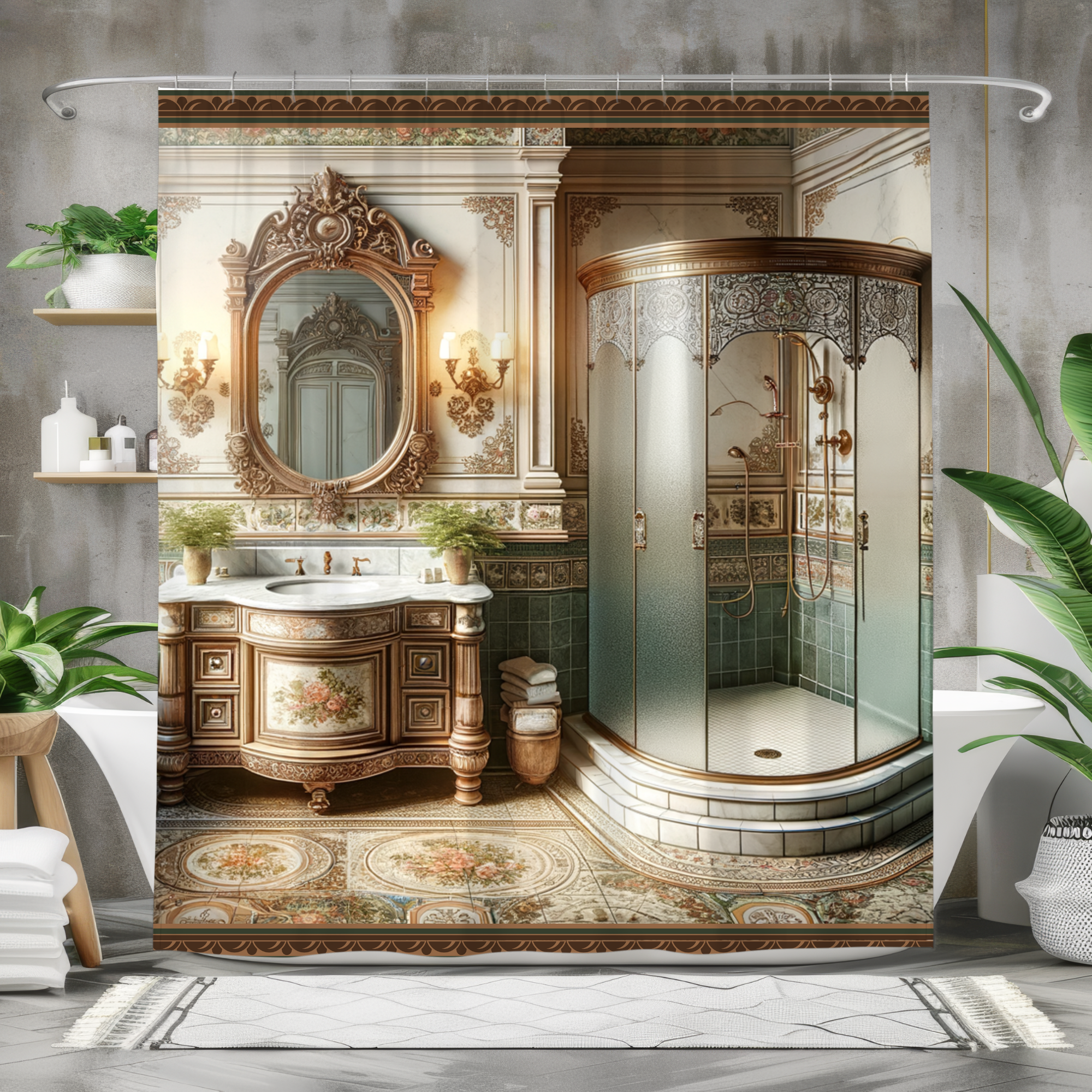 Victorian Floral Bathroom – Elegant Vintage Shower Curtain