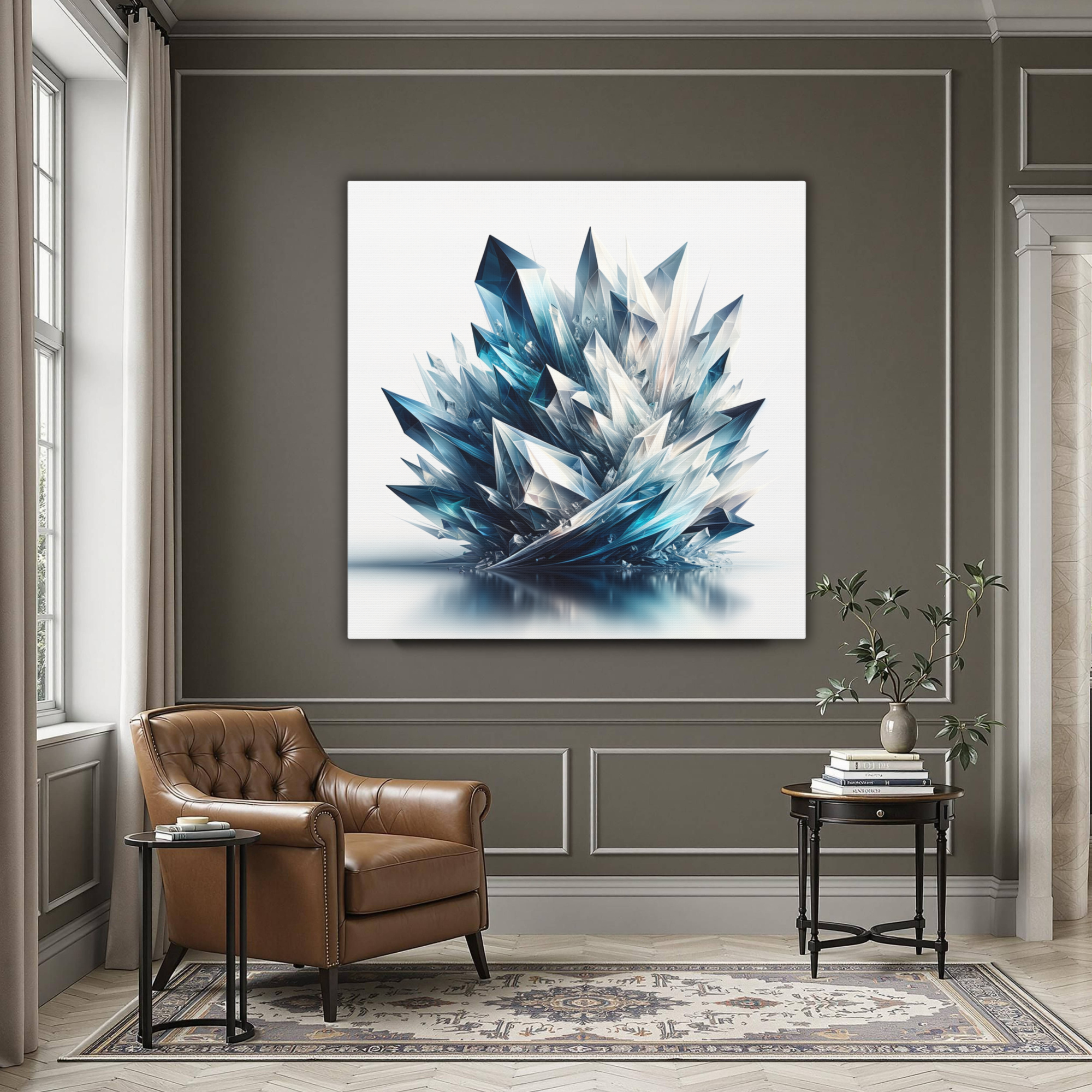 Blue Crystal Abstract Wall Art – Modern Geometric Ice Formation