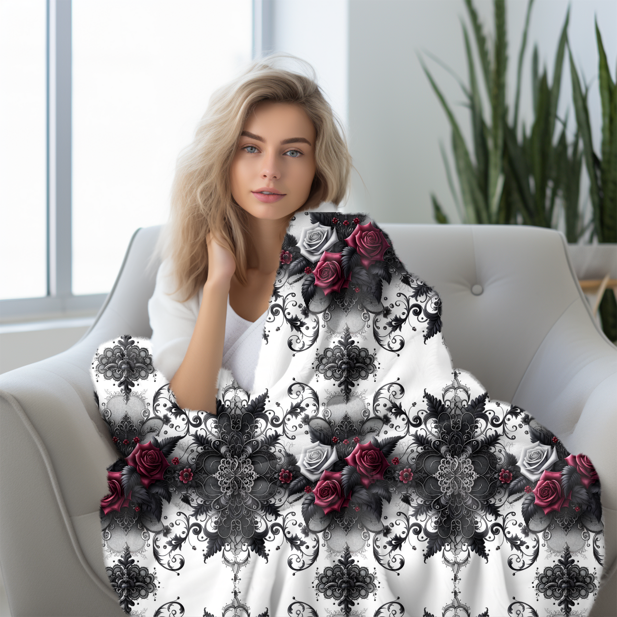 Gothic Lace and Roses – Velveteen Blanket