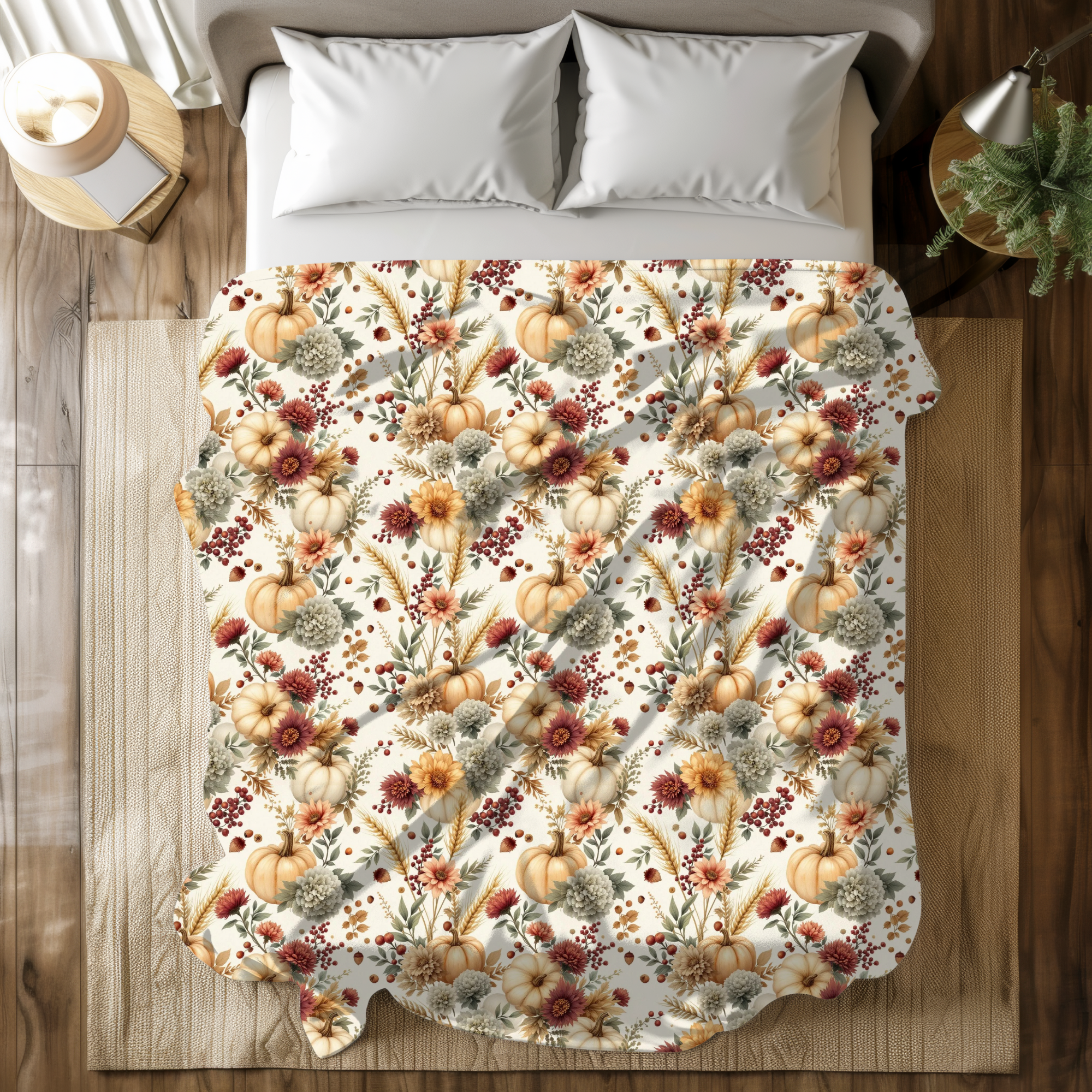Country Harvest Pumpkin and Floral Duvet Cover – Autumn Farmhouse Bedding