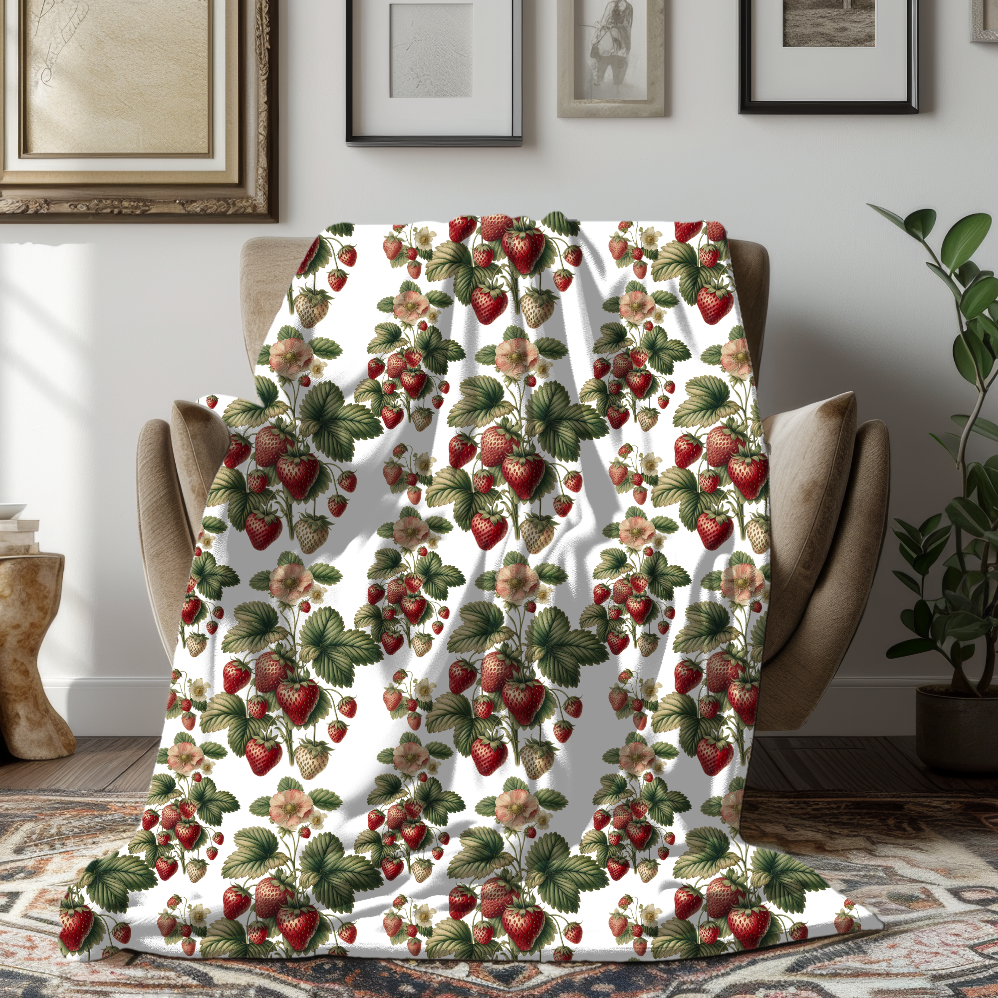 Vintage Strawberry Garden – Velveteen Blanket