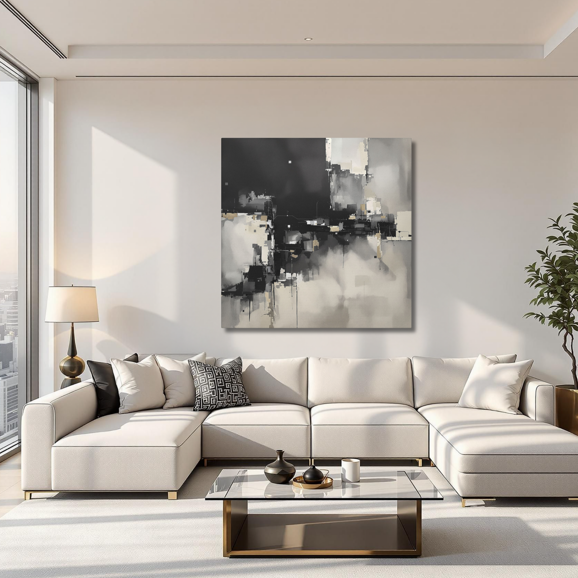 Monochrome Abstract Canvas Wall Art – Modern Gothic Neutral Artwork