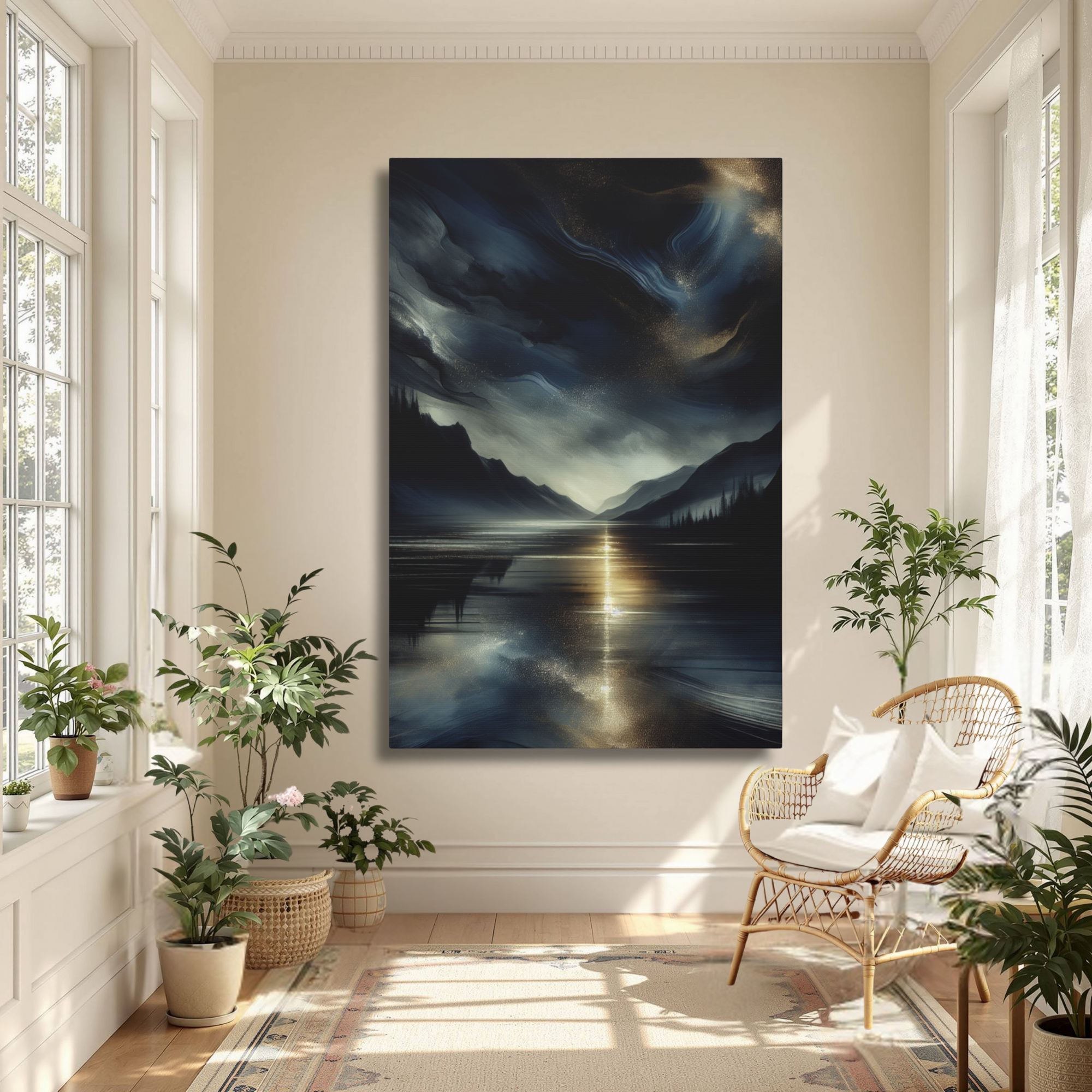 Midnight Lake Wall Art – Dark Romantic Landscape Canvas