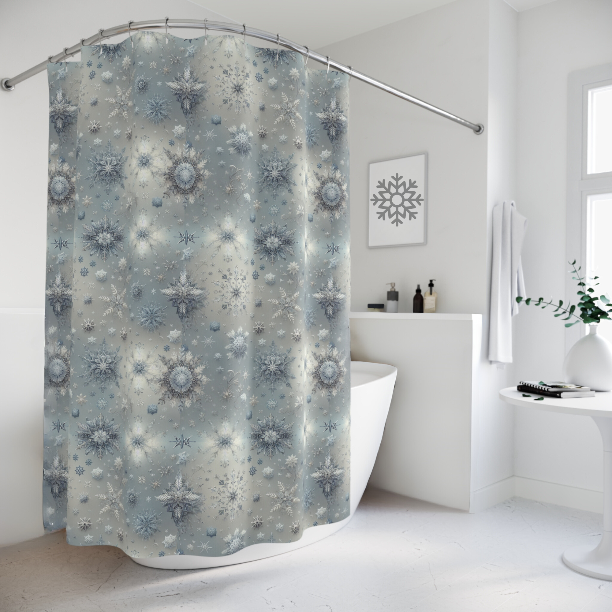 Elegant Snowflake Shower Curtain – Winter Wonderland Bathroom Décor
