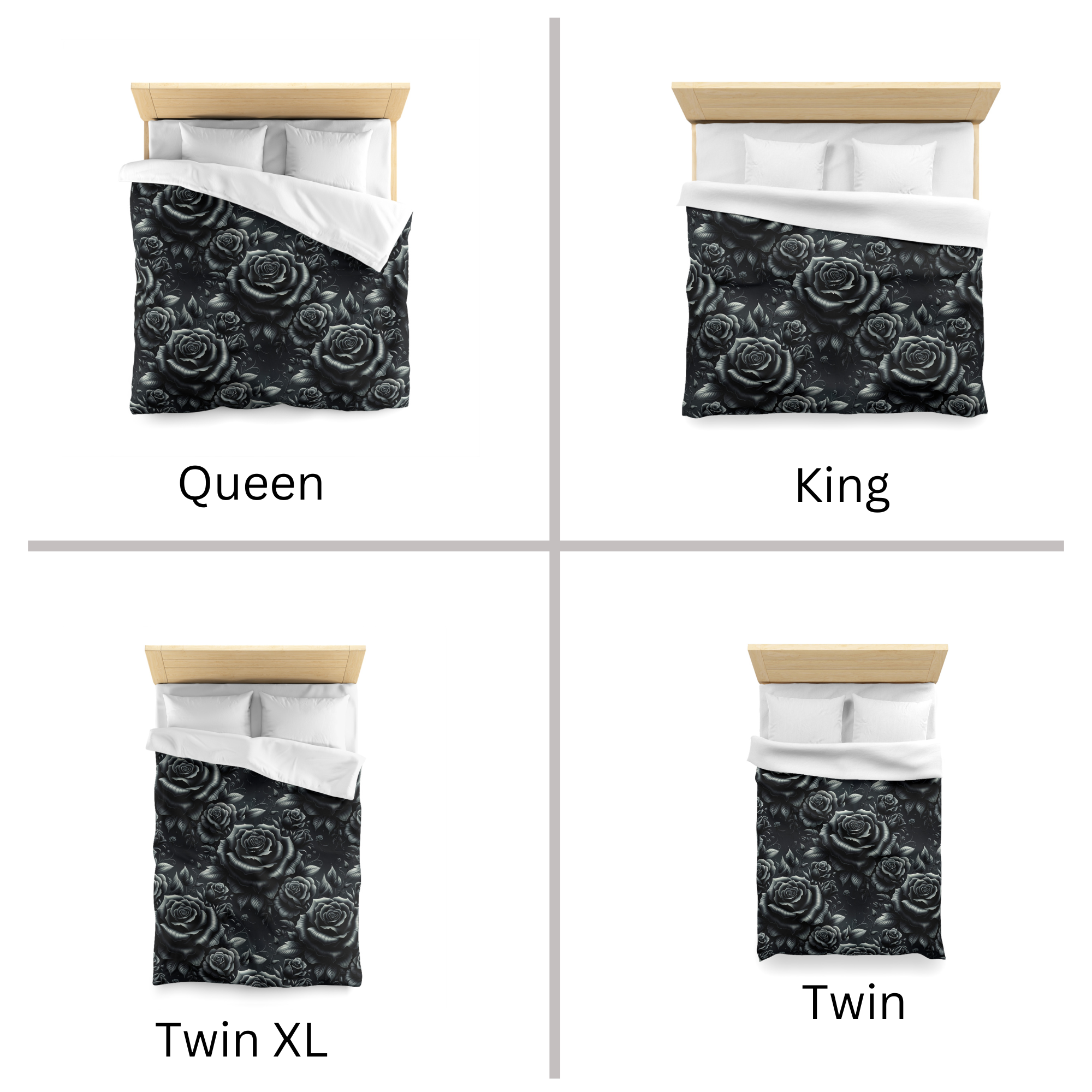 Midnight Black Rose Duvet – Gothic Floral Bedroom Decor