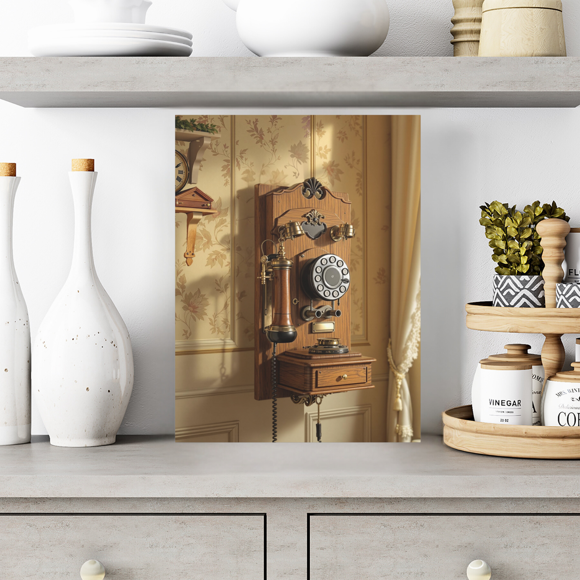 Vintage Wooden Wall Telephone – Old-Fashioned Telephone Wall Art