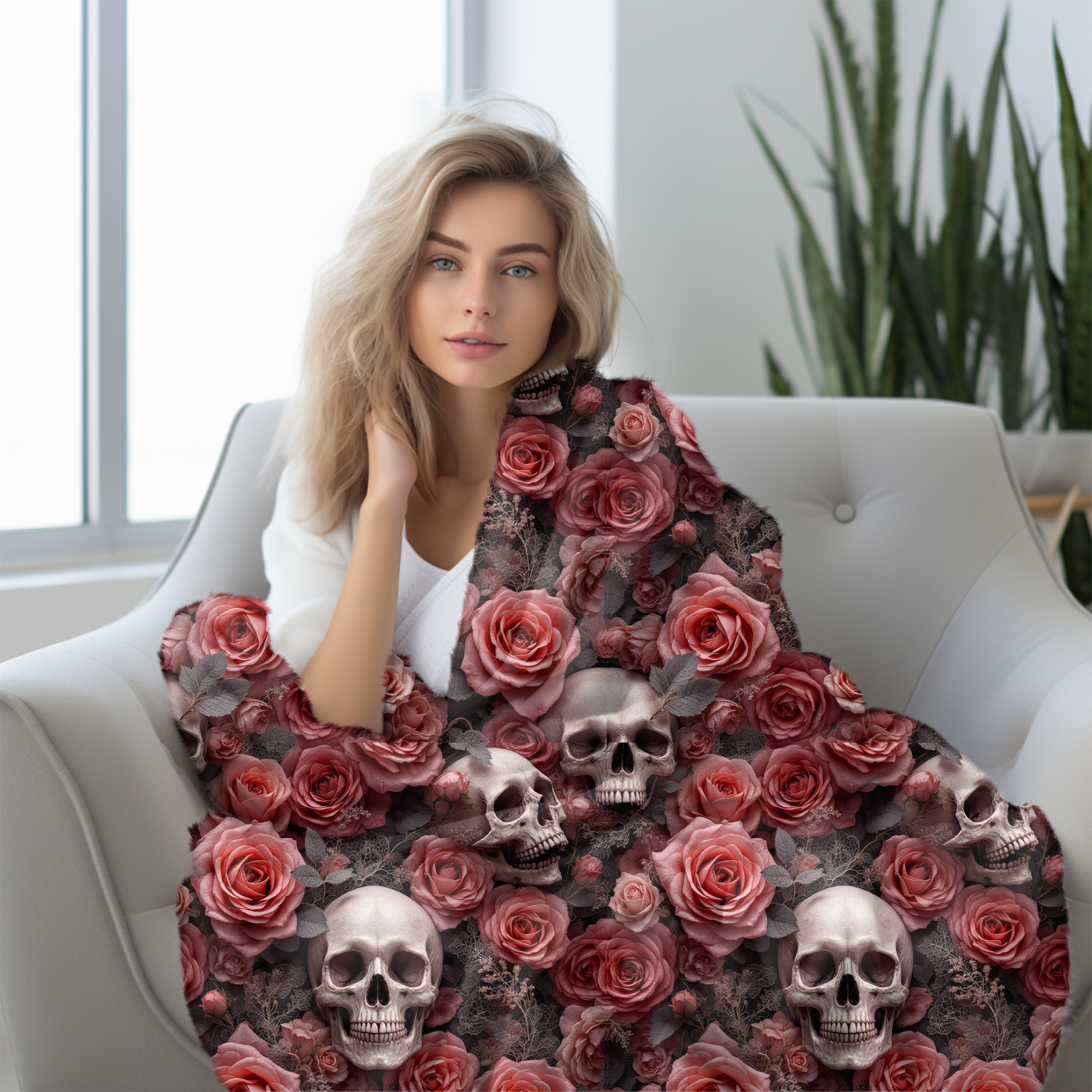 Dark Roses and Skulls – Gothic Sherpa Blanket