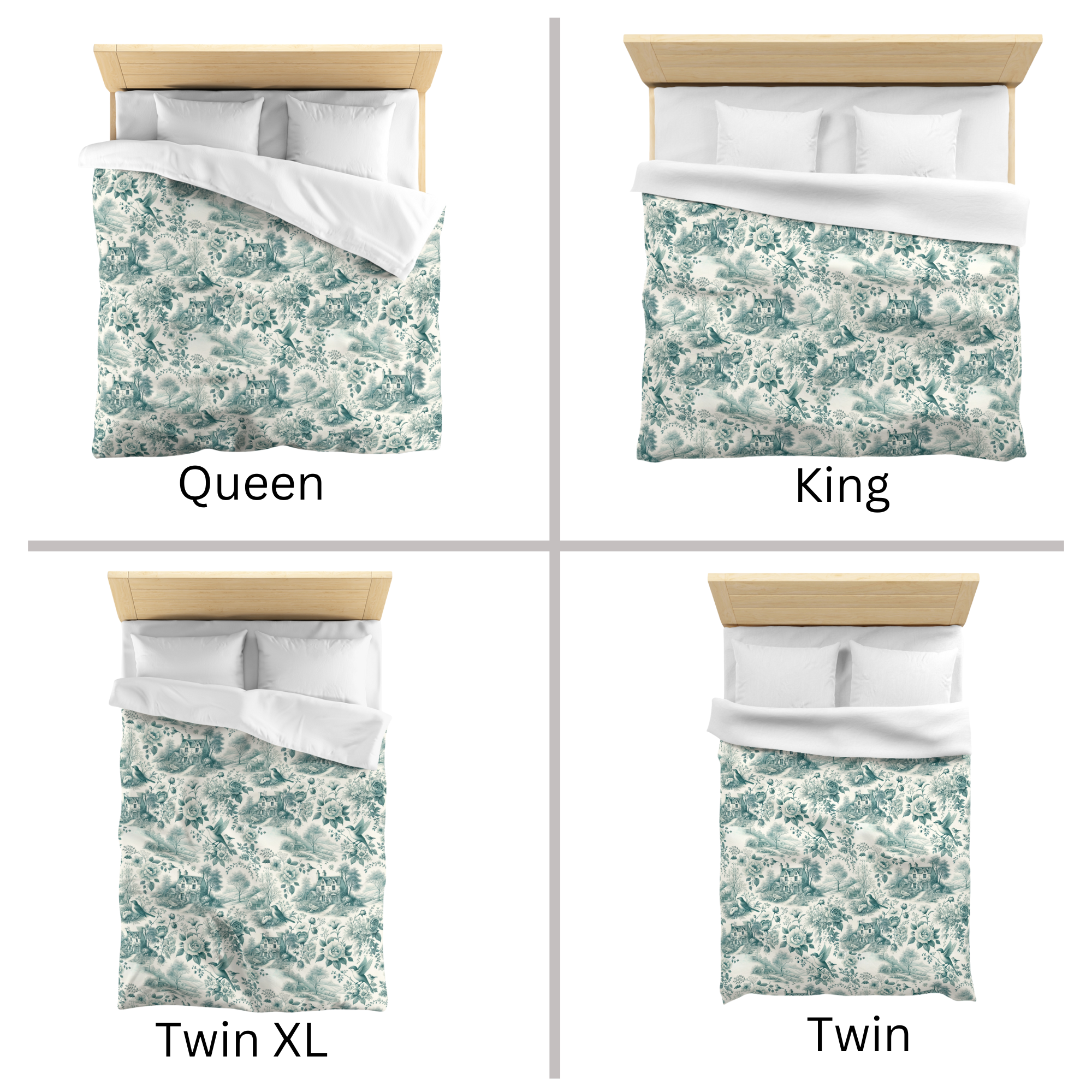 Teal Toile Countryside Duvet Cover – Vintage French Farmhouse Bedding