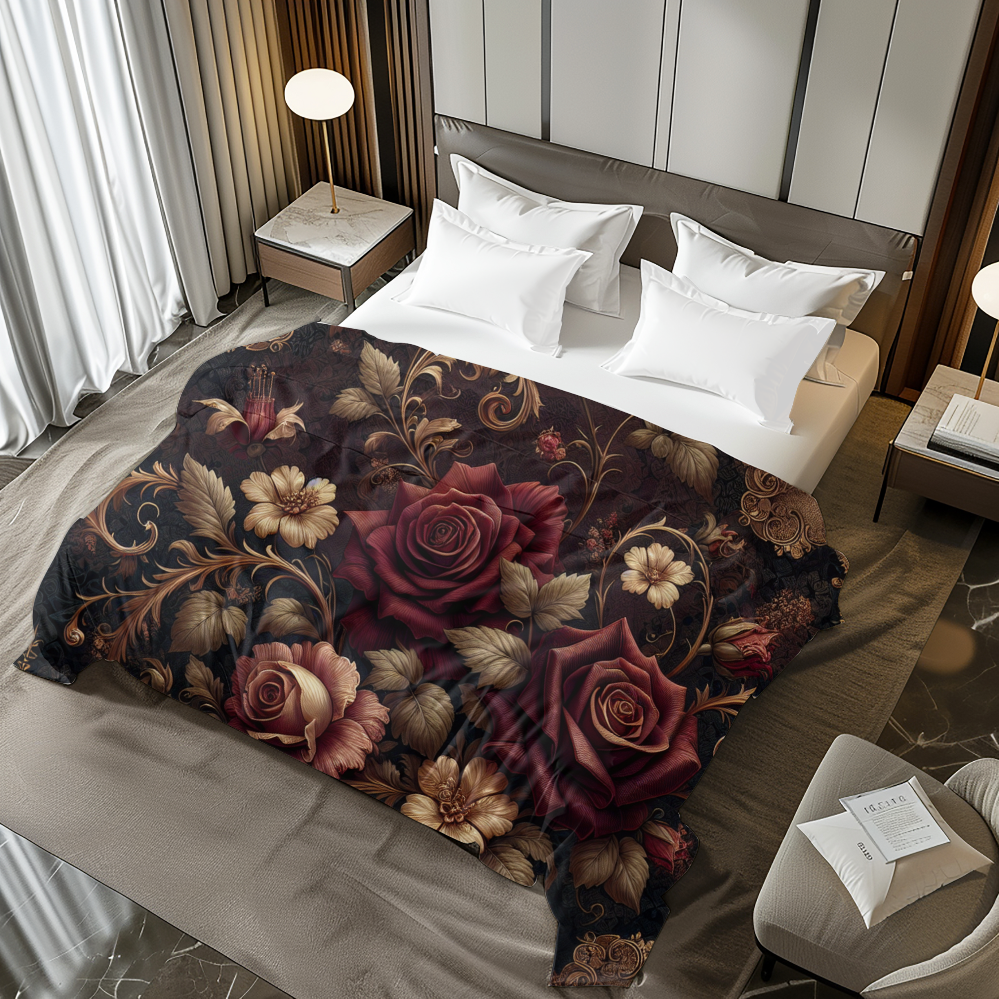 Dark Victorian Rose Duvet Cover – Gothic Floral Luxury Bedding