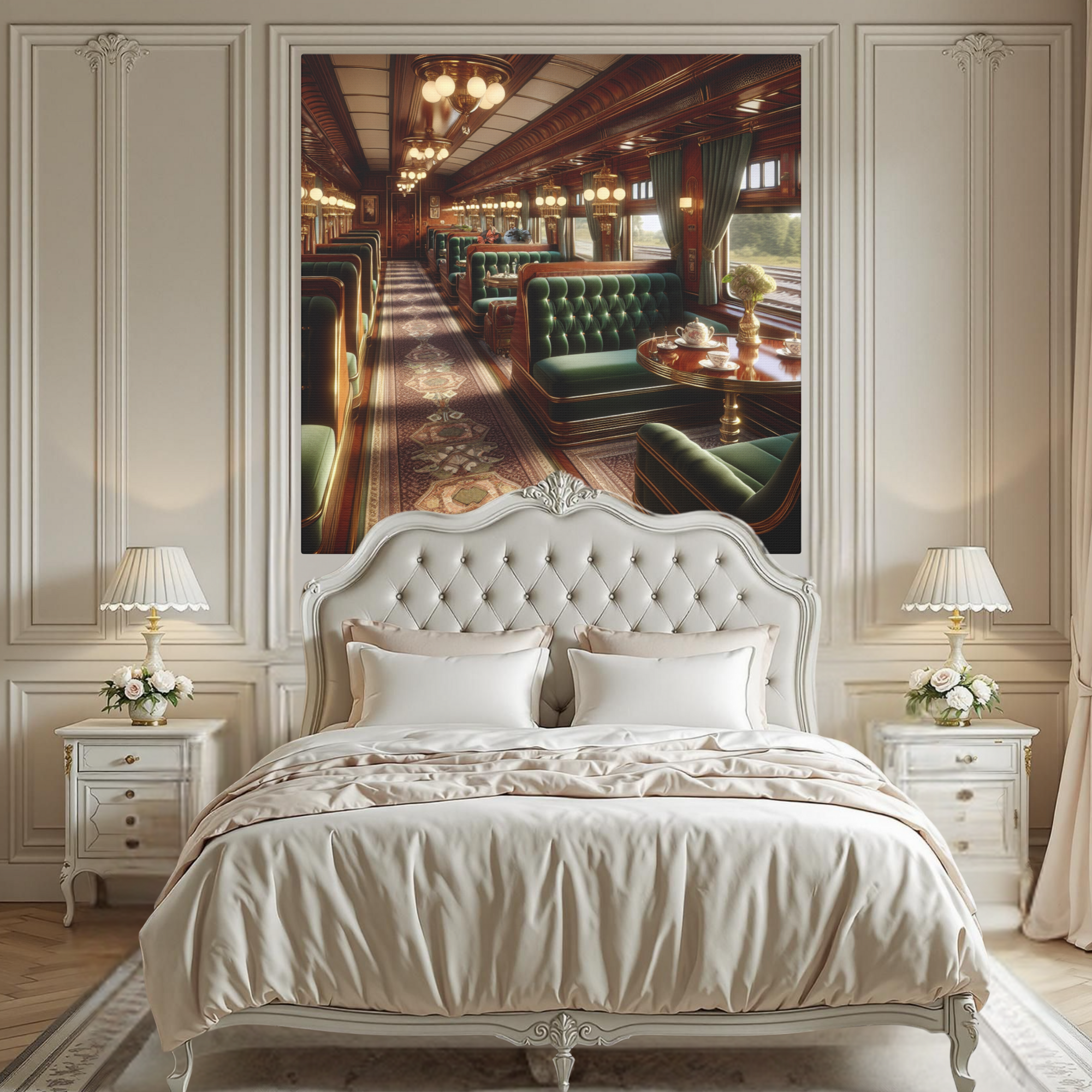 Victorian Dining Car With Tea Service – Elegant Train Wall Art