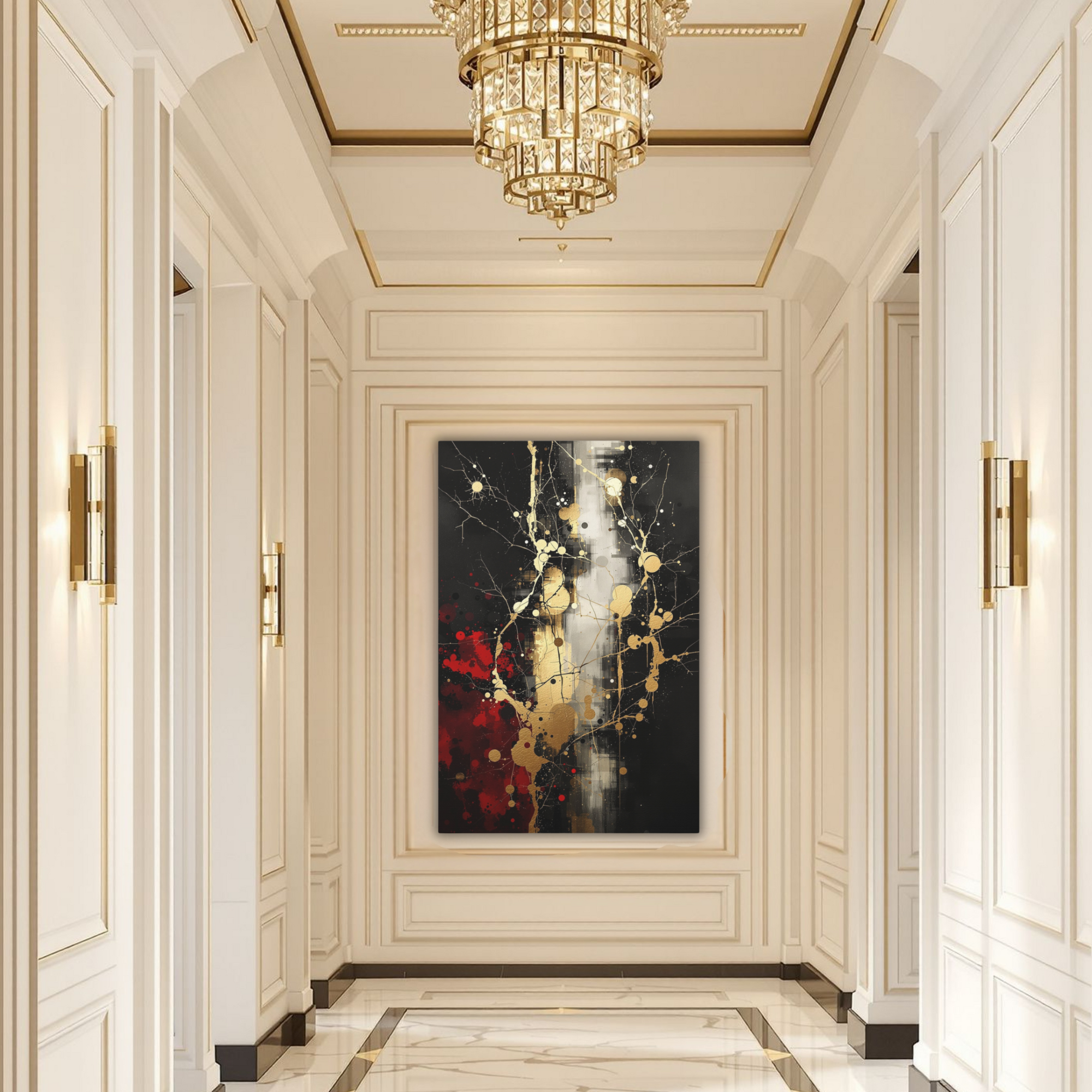 Black Gold and Red Abstract Wall Art – Luxury Modern Canvas