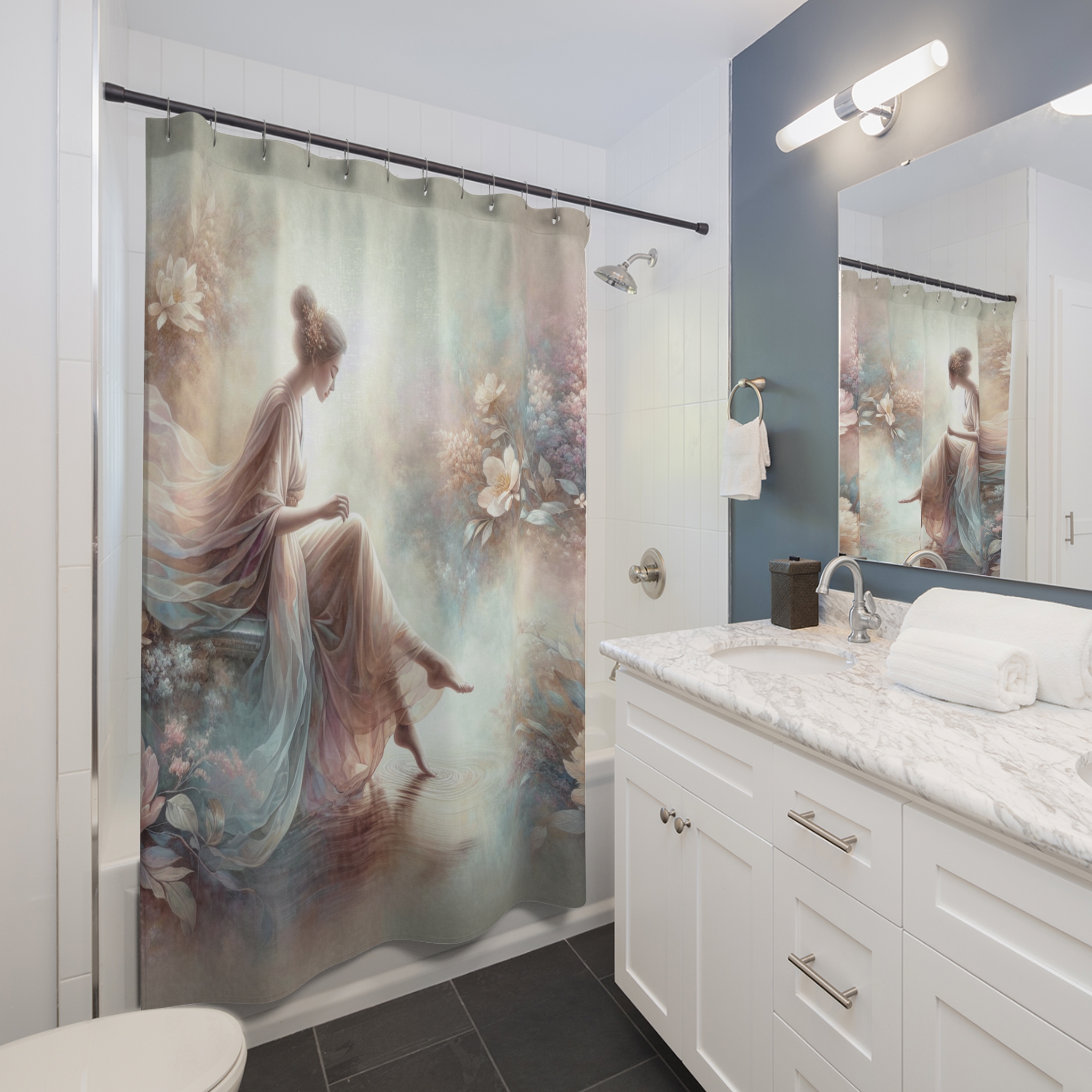 Pastel Garden Muse – Elegant Feminine Shower Curtain