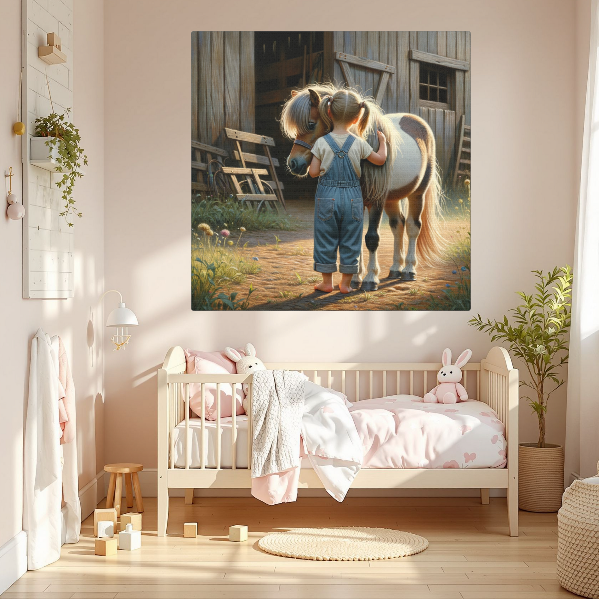 Little Girl with Pony – Rustic Farmhouse Wall Art