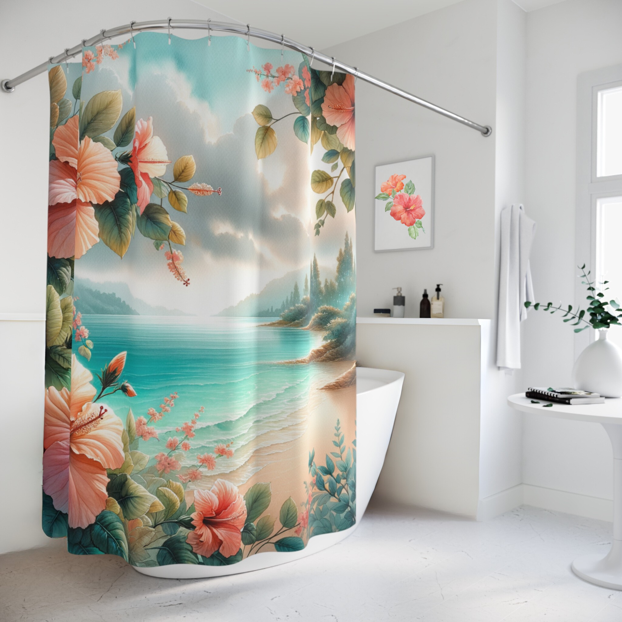 Tropical Beach Shower Curtain Hibiscus Coastal