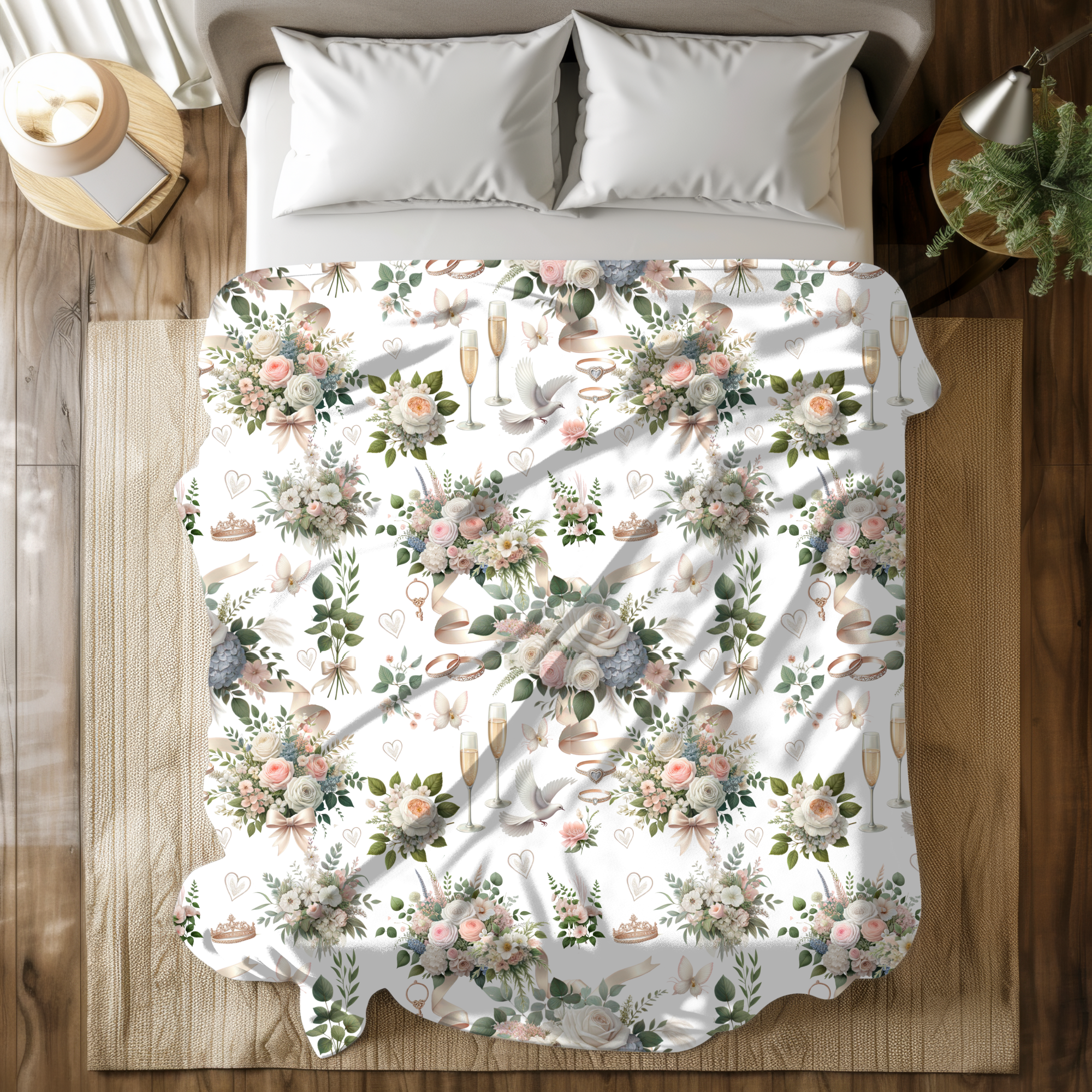Blush & Ivory Wedding Blooms – Romantic Velveteen Blanket